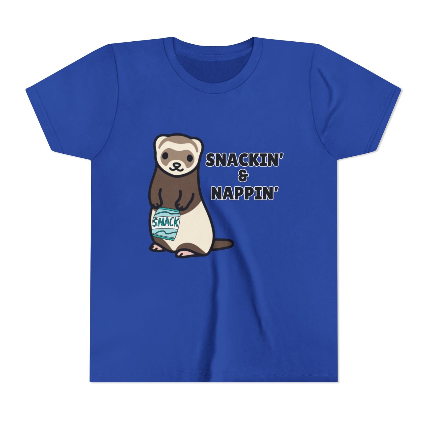 Snackin' & Nappin' Ferret Youth Tee, Fun Tee for Kids, Cute Ferret Design, Animal Lover Gift, Playful Short Sleeve Top