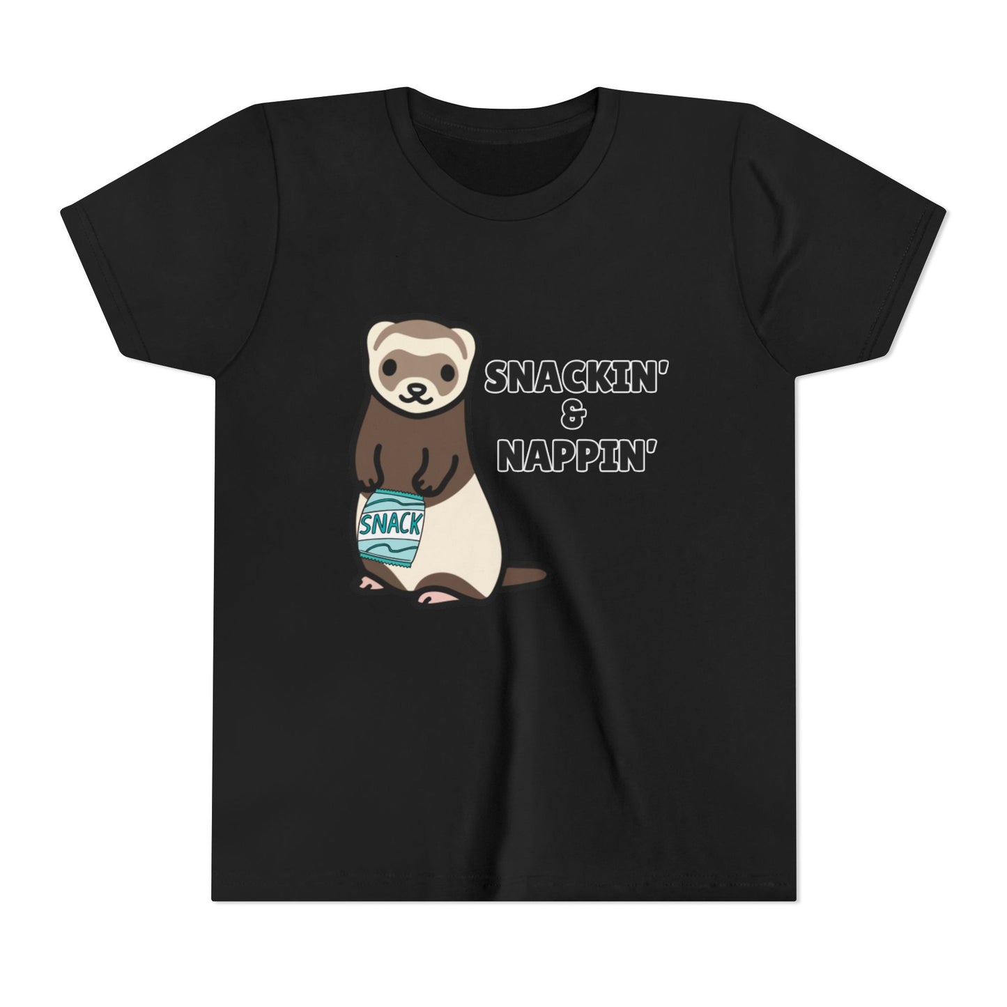 Snackin' & Nappin' Ferret Youth Tee, Fun Tee for Kids, Cute Ferret Design, Animal Lover Gift, Playful Short Sleeve Top