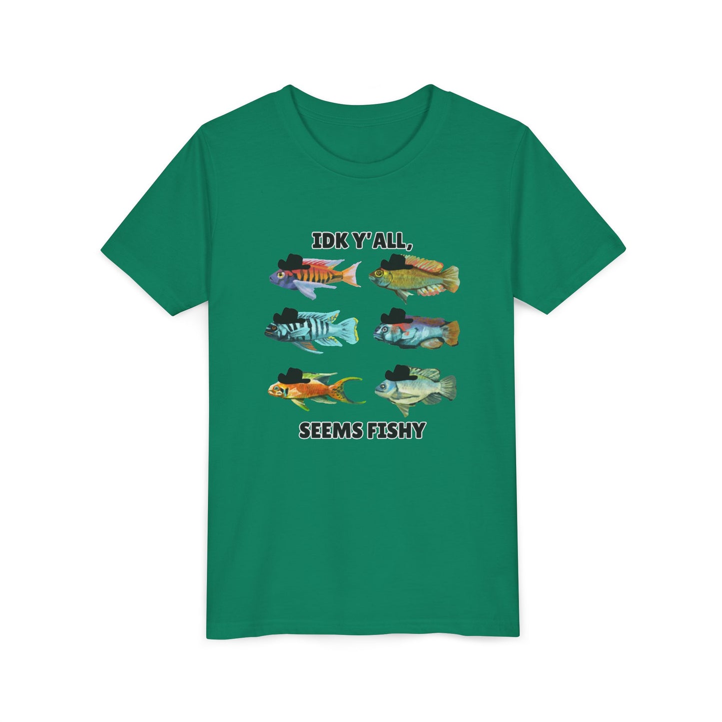 Youth Short Sleeve Tee - 'IDK Y'all, Seems Fishy' Funny Fishing Tee, Gift for Kids, Summer Outfit, Fishing