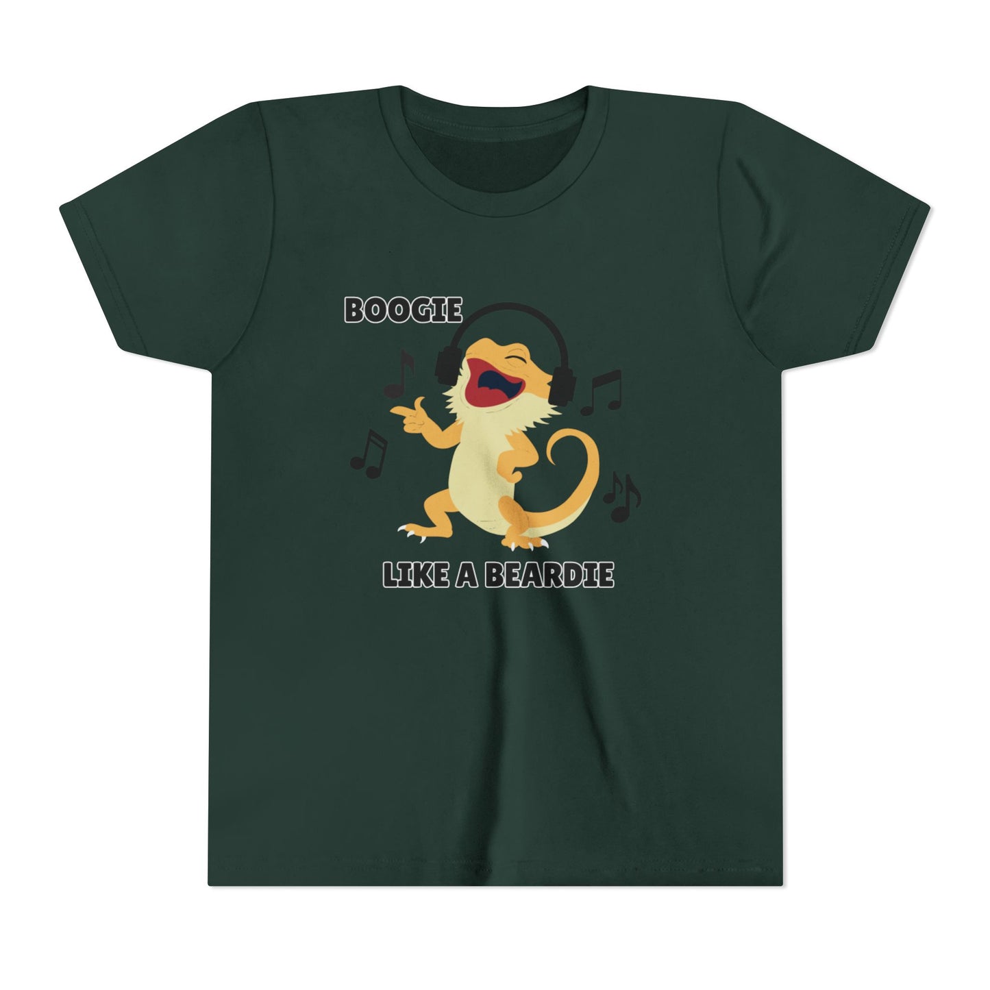 Boogie like a Beardie Bearded Dragon Youth Short Sleeve Tee with Fun Music Design, Kids Music Shirt, Casual Summer Top