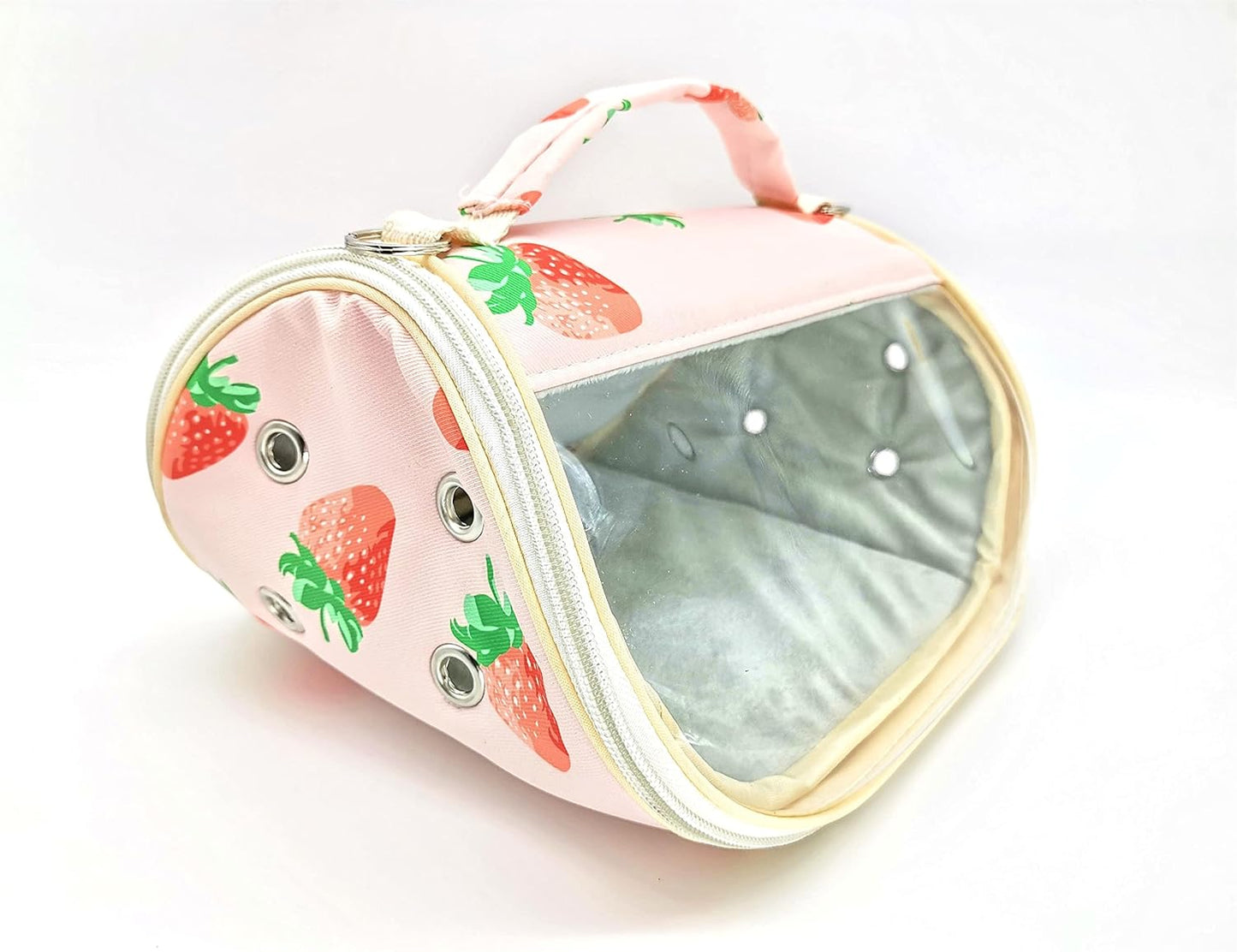 Durable Small Animal Carrier Travel Bag with Detachable Strap Breathable Outgoing Purse (Strawberry)