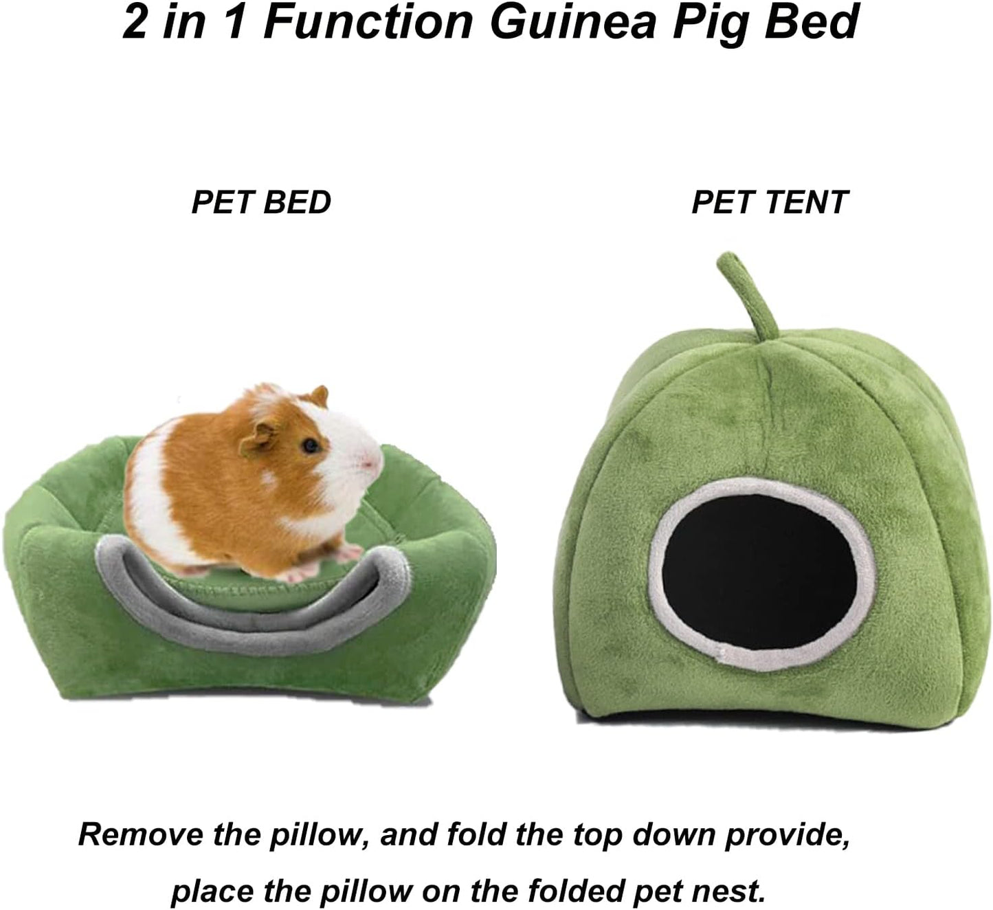 Guinea Pig Beds and Hideouts,2 in 1 Functional Small Animals Bed Cage Accessories for Guinea Pig, Chinchilla, Hamsters, Hedgehog, Ferrets, Bunny, Sugar Glider (Green)