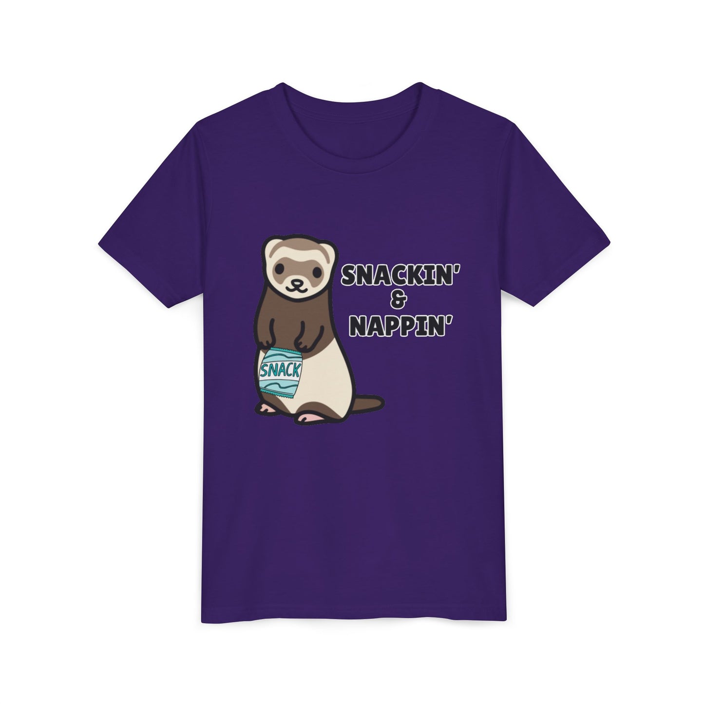 Snackin' & Nappin' Ferret Youth Tee, Fun Tee for Kids, Cute Ferret Design, Animal Lover Gift, Playful Short Sleeve Top