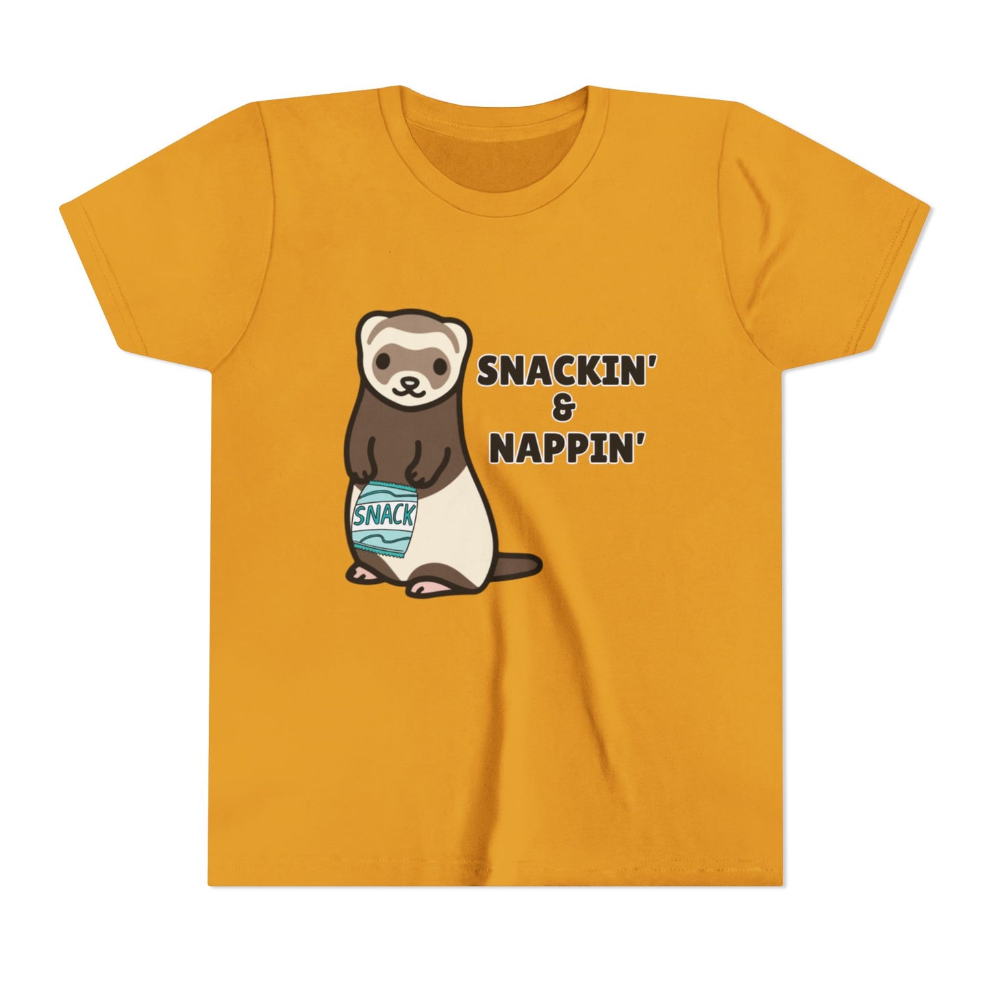 Snackin' & Nappin' Ferret Youth Tee, Fun Tee for Kids, Cute Ferret Design, Animal Lover Gift, Playful Short Sleeve Top