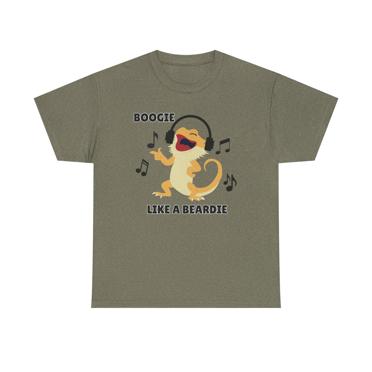 Adult Sizes: Boogie like a Beardie Bearded Dragon Unisex Heavy Cotton Tee with Fun Design - "Boogie Like a Beardie" Graphic, Music Lover Gift, Cute Shirt for Reptile Lovers