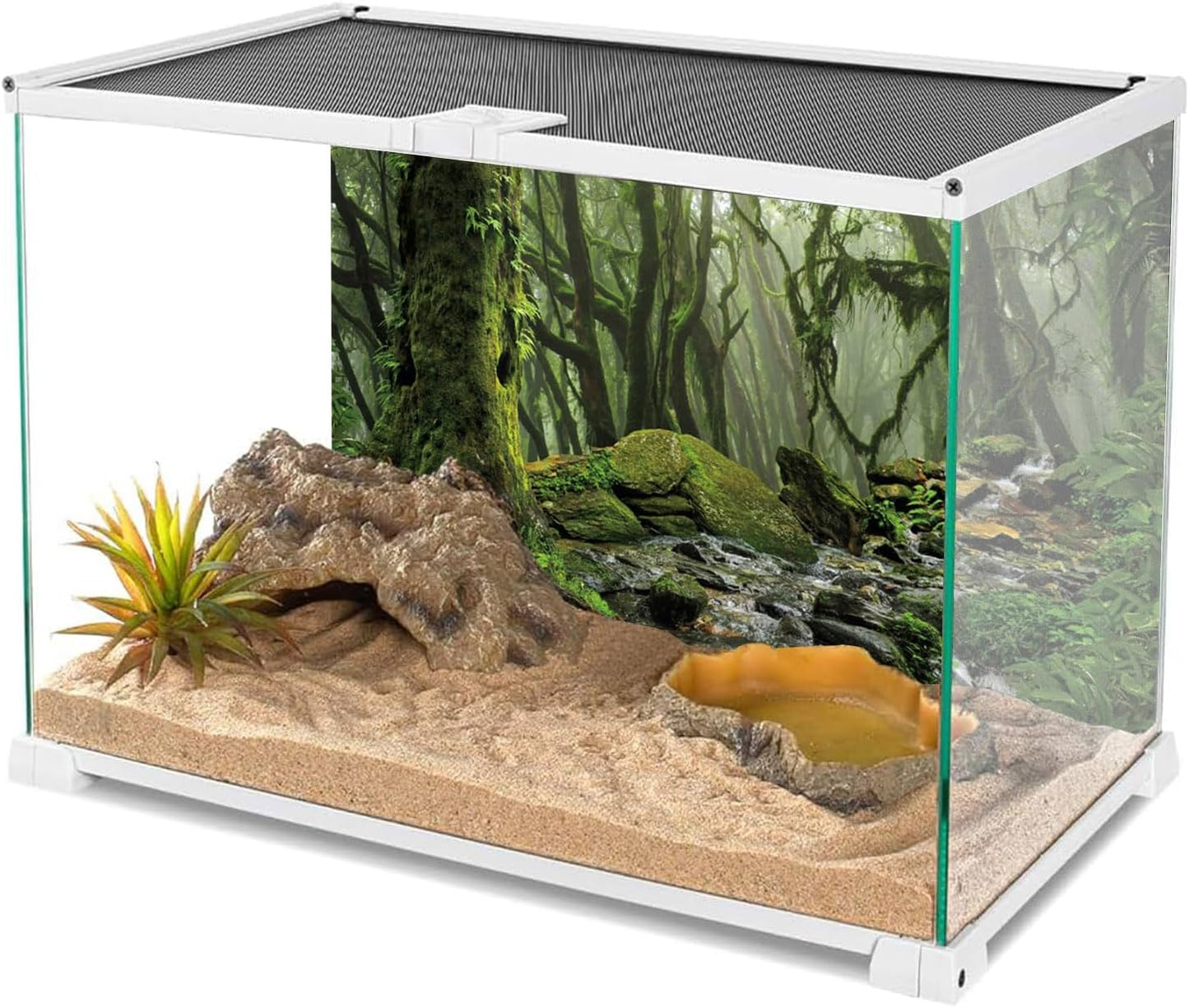 Foggy Forest Terrarium Background Stream Green Huge Tree Reptile Habitat Background Tropical Rainforest Aquarium Background 48X18 Inches Durable Polyester Background