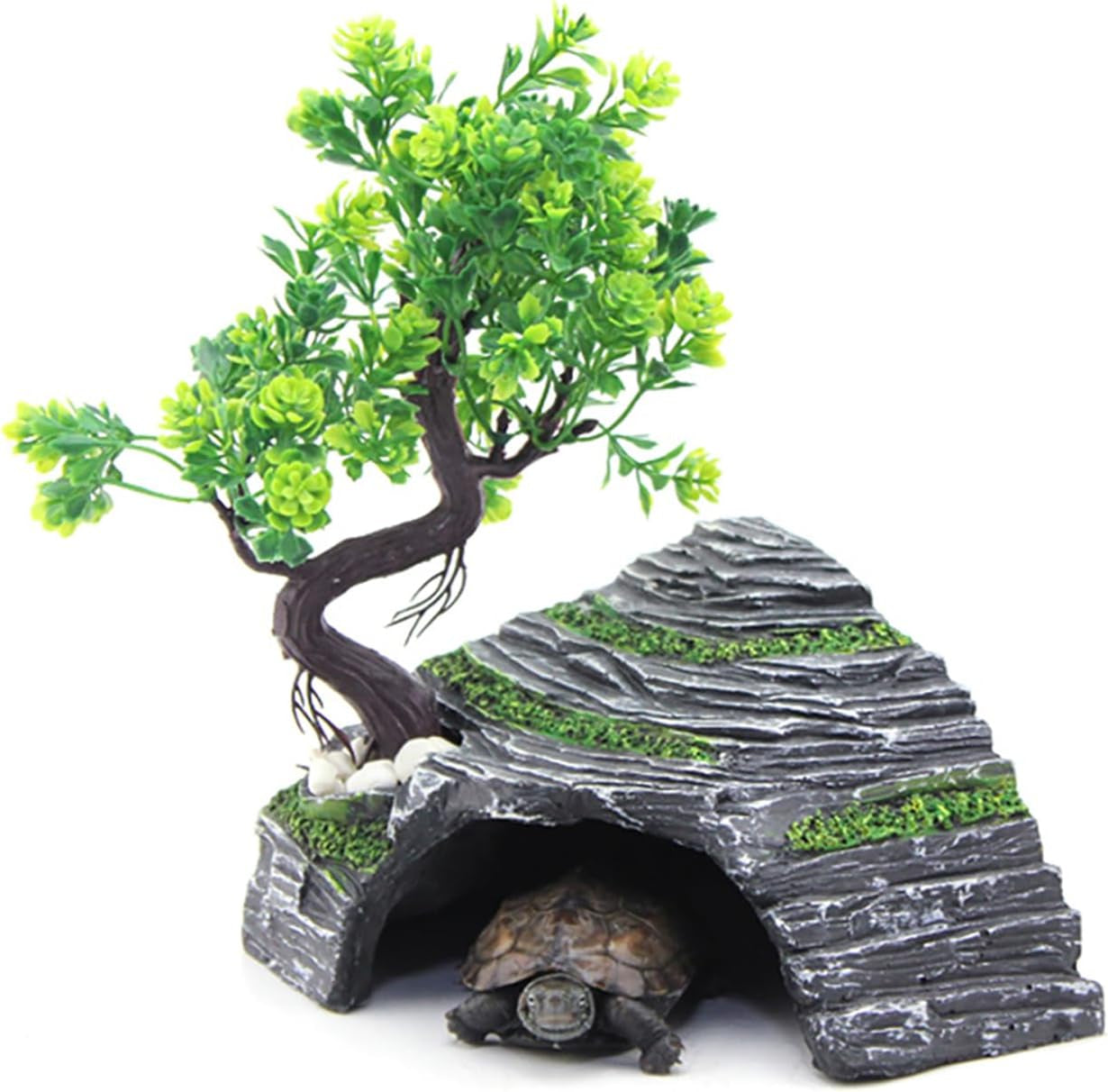 Reptile Box Shelter Terrarium Hideout Caves Turtle Ramp Basking Platform Habitat Decor Humidify Hide Cave Resin Rock