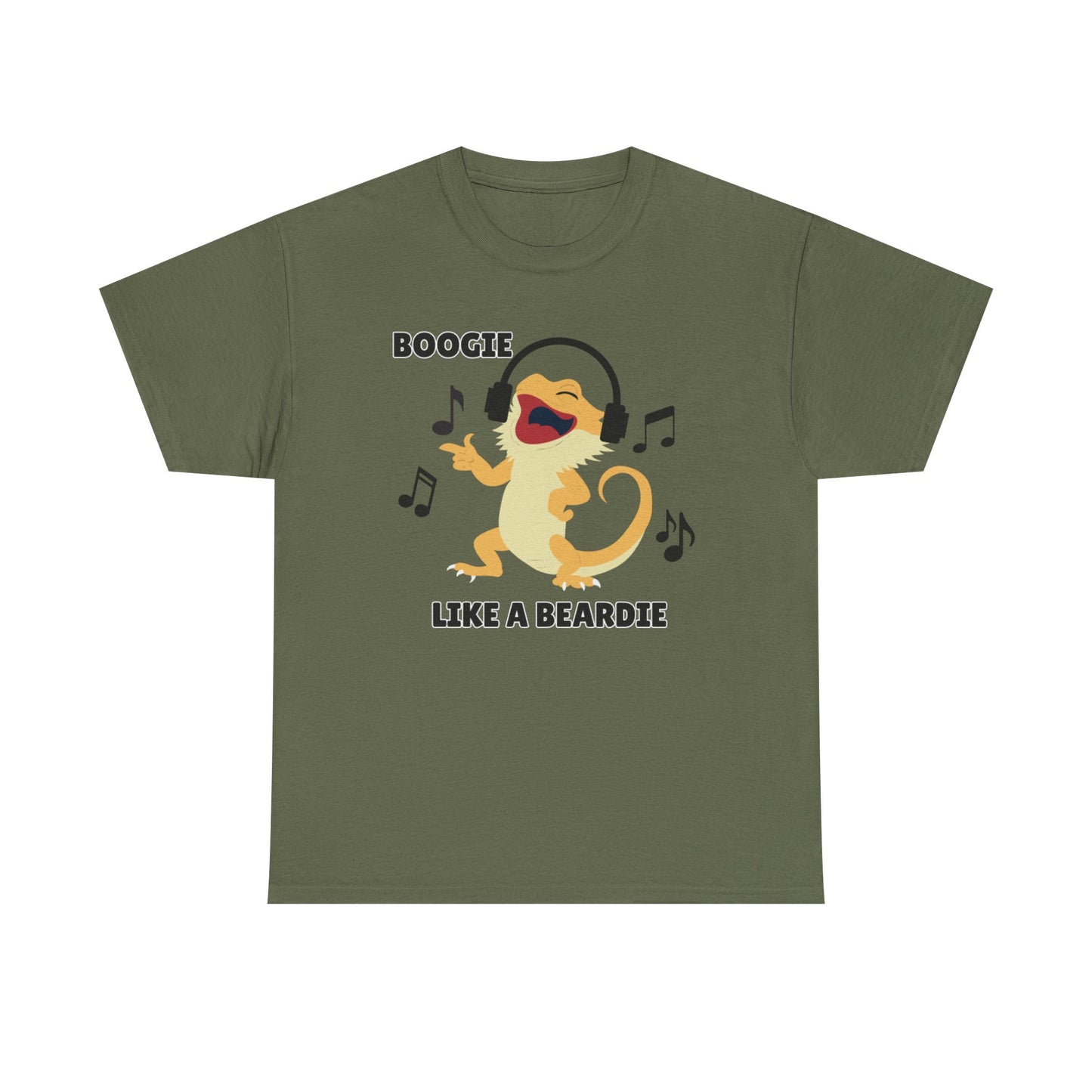 Adult Sizes: Boogie like a Beardie Bearded Dragon Unisex Heavy Cotton Tee with Fun Design - "Boogie Like a Beardie" Graphic, Music Lover Gift, Cute Shirt for Reptile Lovers