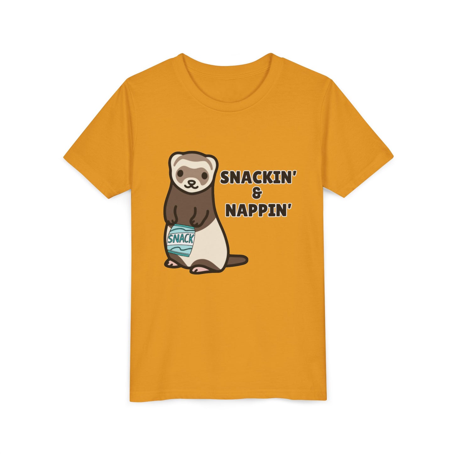 Snackin' & Nappin' Ferret Youth Tee, Fun Tee for Kids, Cute Ferret Design, Animal Lover Gift, Playful Short Sleeve Top
