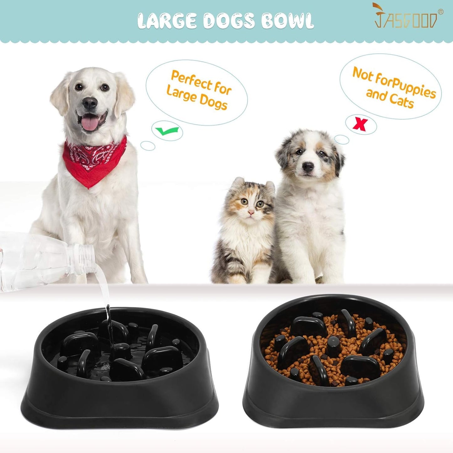 Slow Feeder Large Dog Bowls Slow Eating Pet Bowl Eco-Friendly Non-Toxic Preventing Choking Healthy Design Bowl for Large Dog Pet Stop Bloat Bowl(Black)