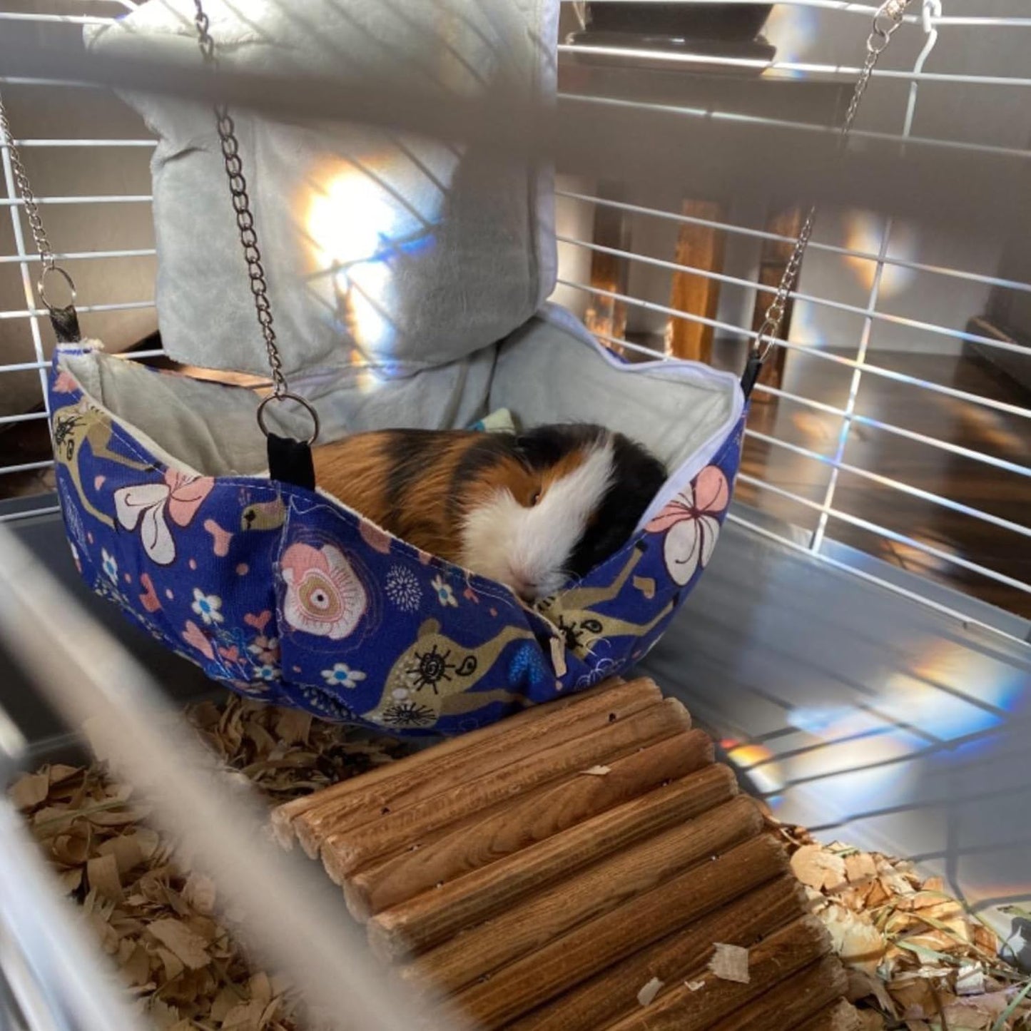 Winter Warm Guinea Pig Rabbit Hedgehog Bed Sugar Glider Squirrel Hamster Hanging Cave Bed Snuggle Sack for Cage Accessories (13.7X9.8X3.1 Inch (Pack of 1), Blue)