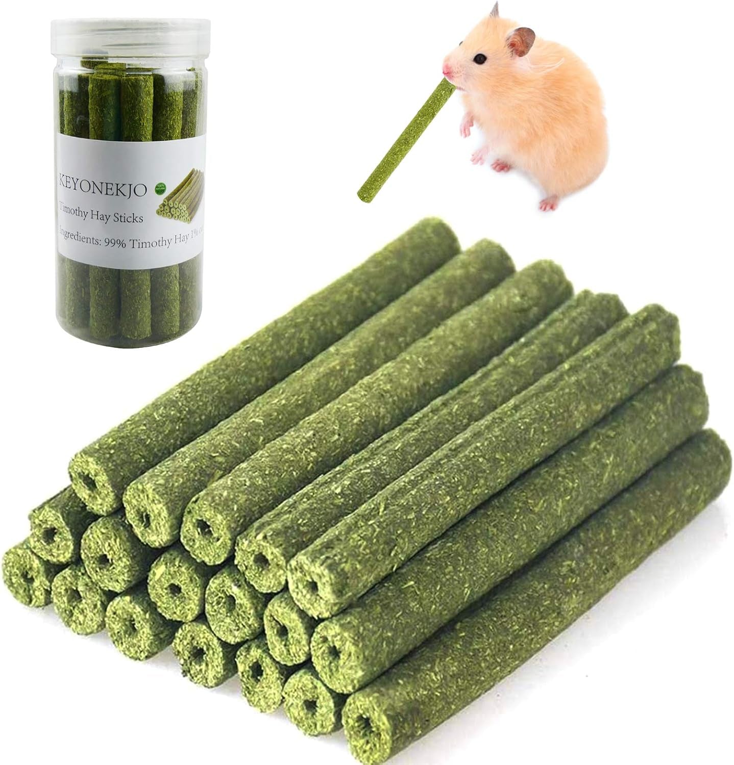 Timothy Hay Sticks for Rabbits Guinea Pig Hamsters Chinchilla Bunny Chew Toys for Teeth Treats Accessories, 20 Count (Pack of 1)