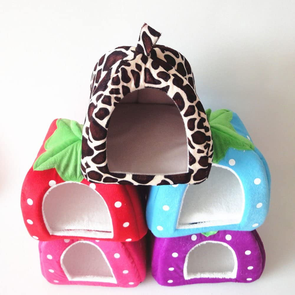 Rabbit Guinea Pig Hamster House Bed Cute Small Animal Pet Winter Warm Squirrel Hedgehog Chinchilla House Cage Nest Hamster Accessories (9X9X10 Inch (Pack of 1), A-Red)