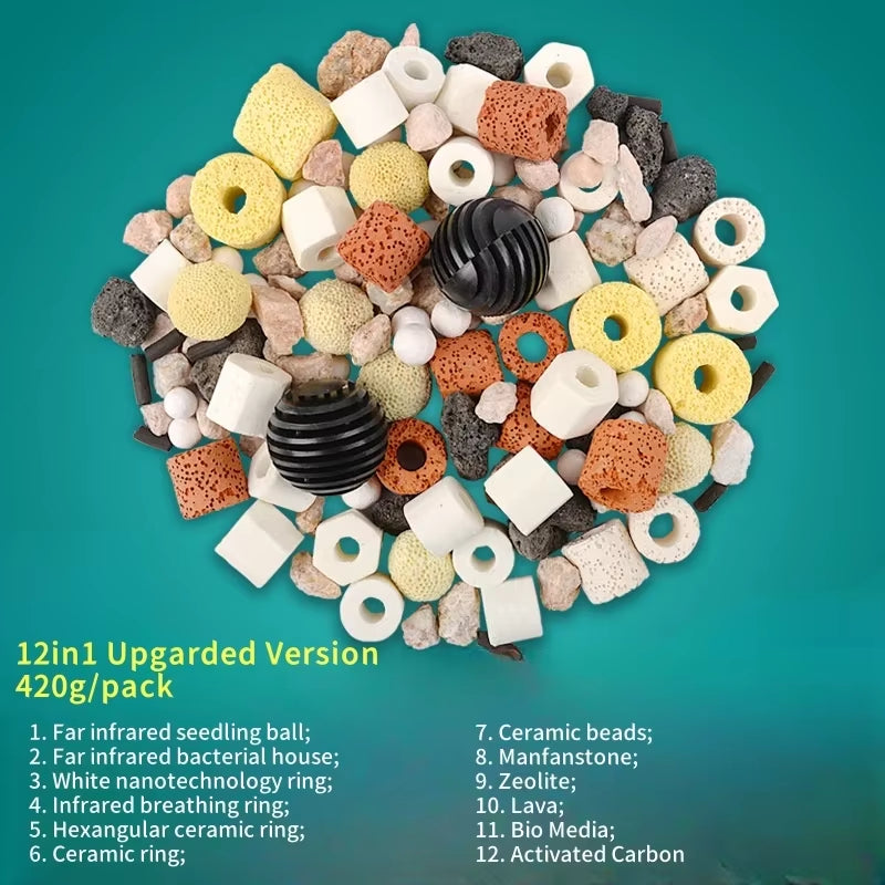 420G Aquarium Filter Media Activated Carbon Ceramic Ring Biological Ball Fish Tank External Internal Filter with Bag