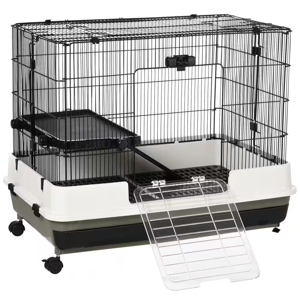 31.5 In. L X 20.75 in W X 26 In. H Rolling Small Animal Rabbit Cage for Bunny, Chinchillas and Gerbils