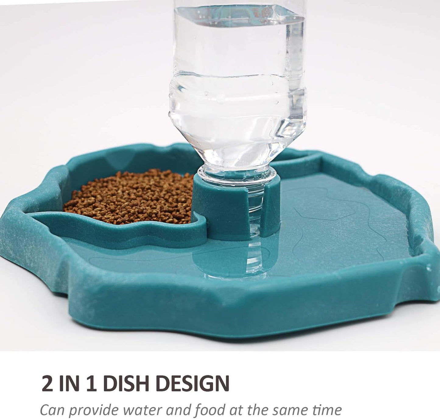 Automatic Reptile Feeder - Food and Water Dish Bowl with Bottle Tortoise Turtle Water Dispenser for Bearded Dragon Gecko Lizard (Blue)