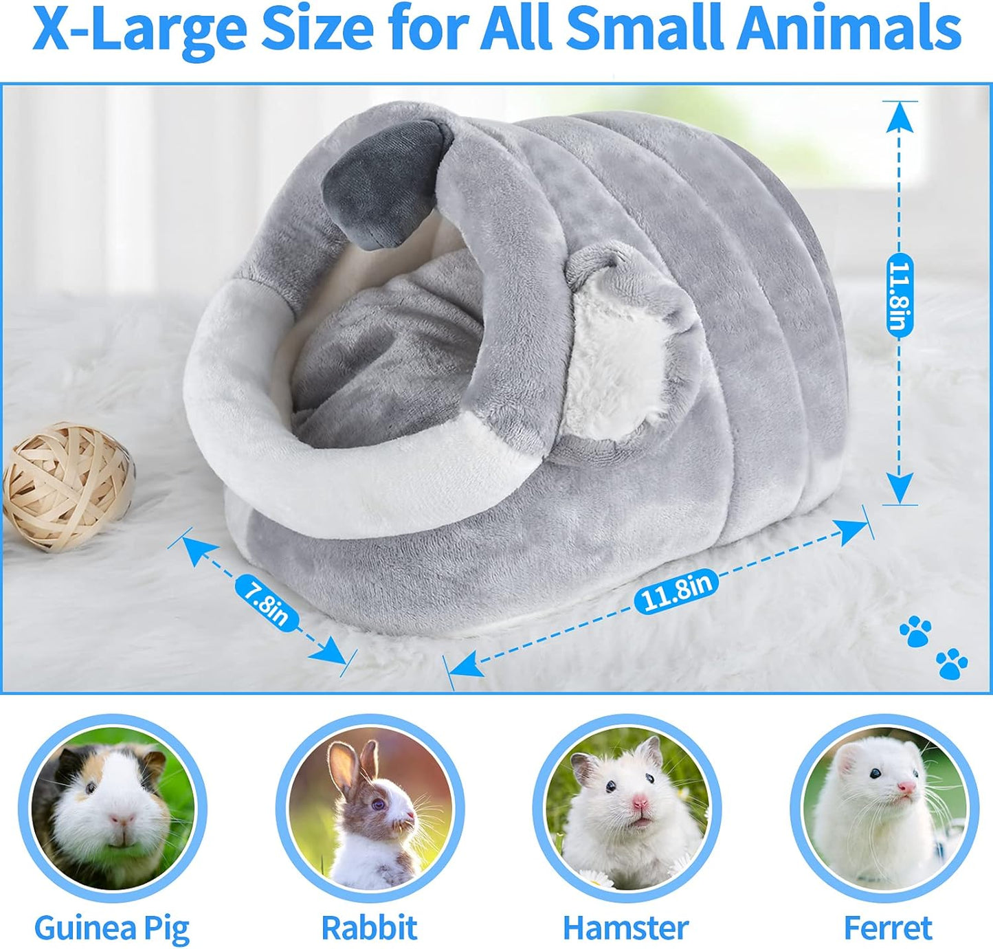 Small Animal Bed House with Bed Mat, Lovely Design and Super Soft & Warm, Made for Rabbit, Guinea Pig, Hamsters & Bunny (Koala)