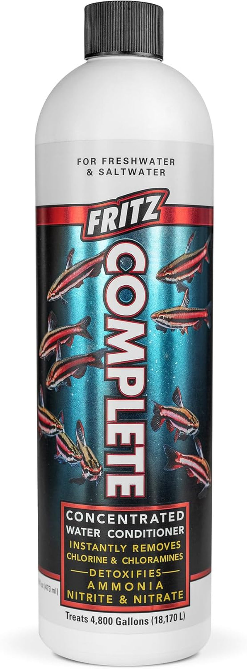 Fritz Complete Water Conditioner/Dechlorinator Instantly Removes Chlorine & Chloramines/Detoxifies Nitrite & Nitrate for Fresh & Salt Water Aquariums (16-Ounce)
