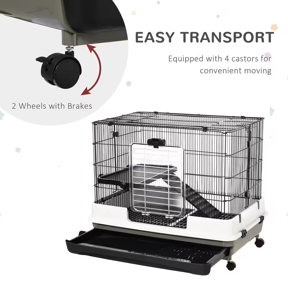 31.5 In. L X 20.75 in W X 26 In. H Rolling Small Animal Rabbit Cage for Bunny, Chinchillas and Gerbils