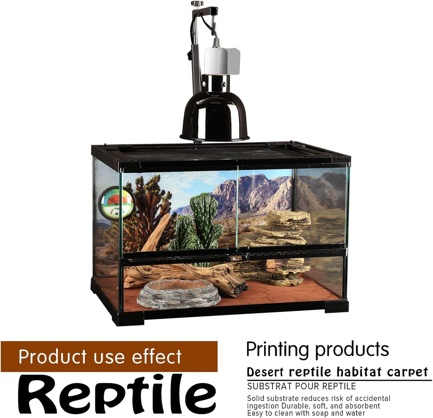 2PCS Reptile Carpet 20 Gallon, Pet Terrarium Liner, Reptiles Cage Mat/Substrate for Snakes, Chameleons, Geckos and Kitchen Use with Tweezers Feeding Tongs Printing Desert