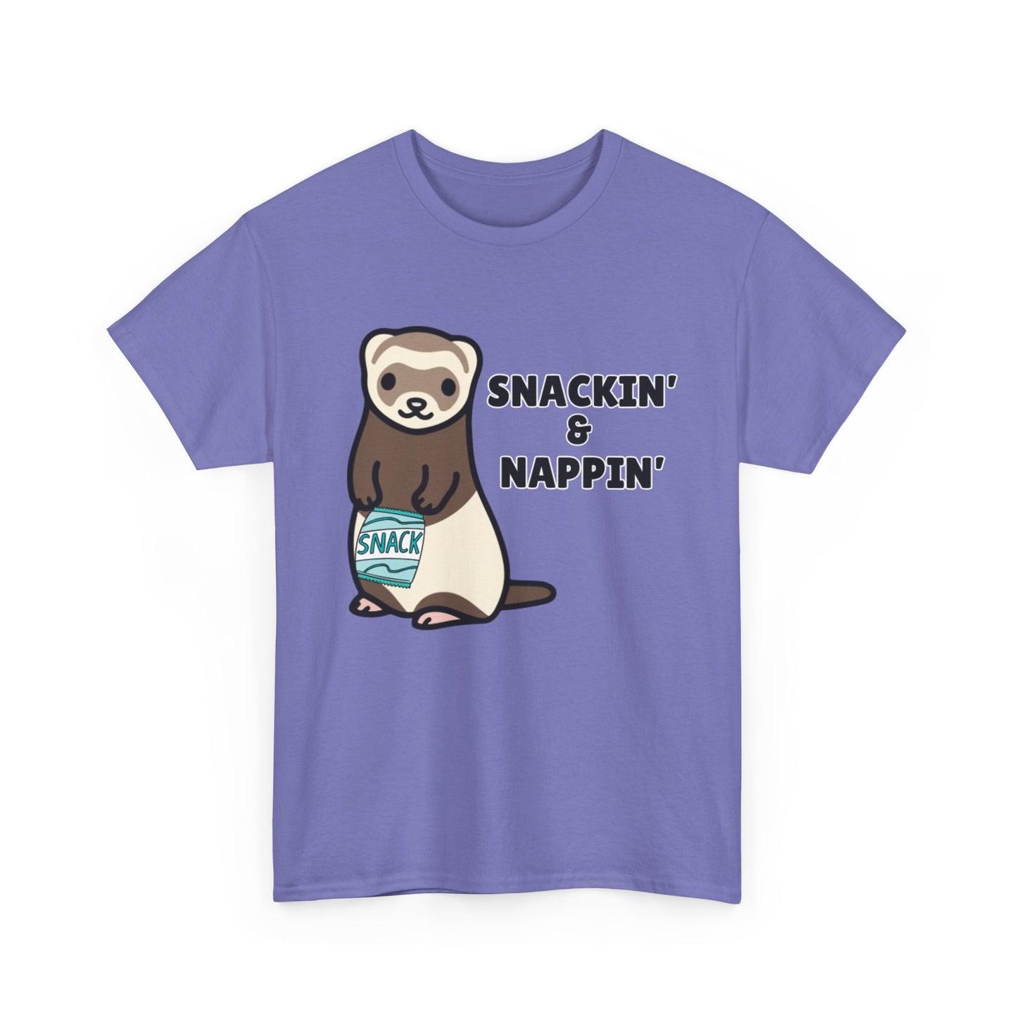 Adult Sizes: Snackin' & Nappin' Ferret Unisex Heavy Cotton Tee, Funny Animal Shirt, Quirky Graphic T-Shirt, Gifts for Snack and Nap Lovers, Cute Ferret Tee
