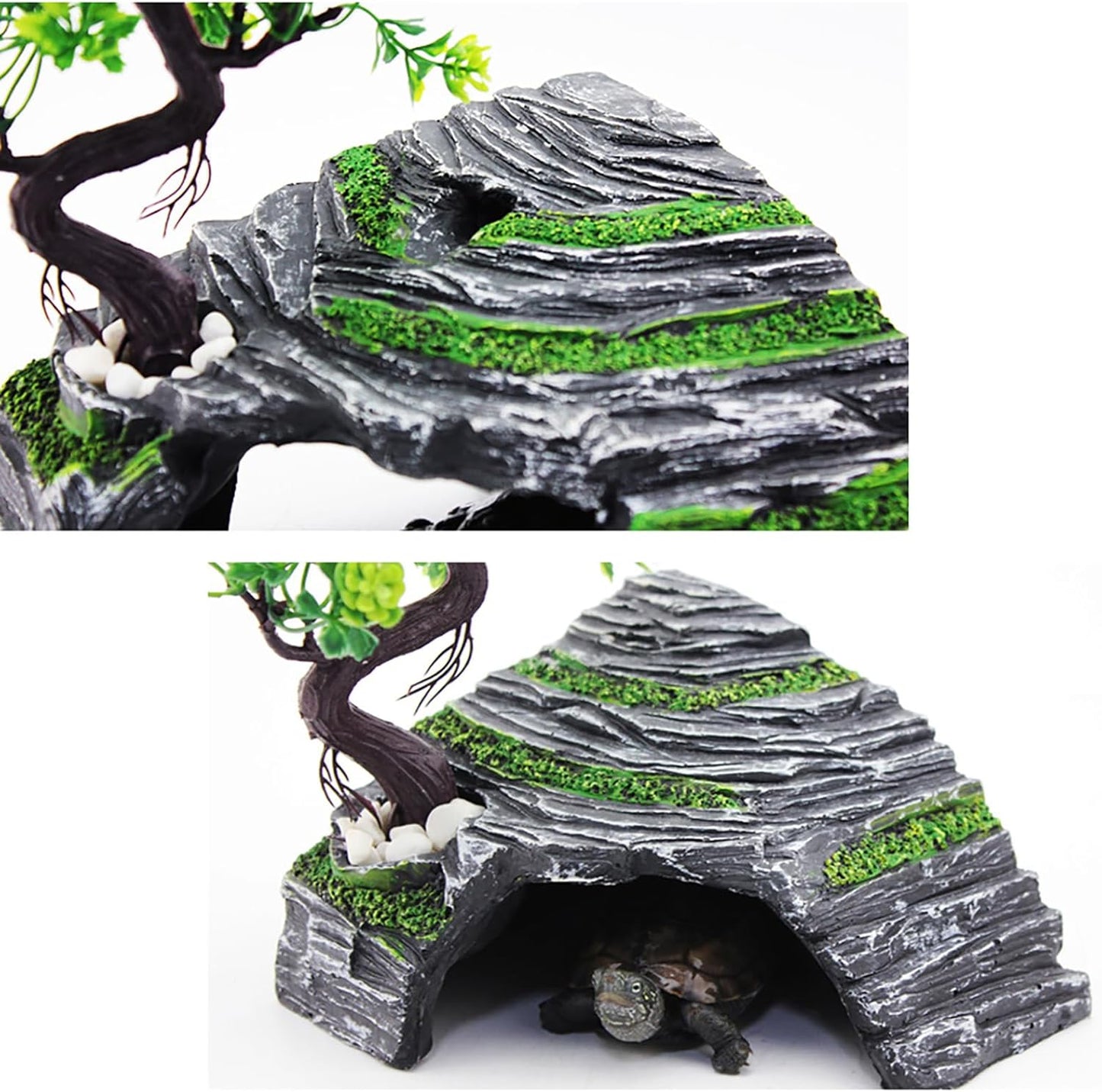 Reptile Box Shelter Terrarium Hideout Caves Turtle Ramp Basking Platform Habitat Decor Humidify Hide Cave Resin Rock