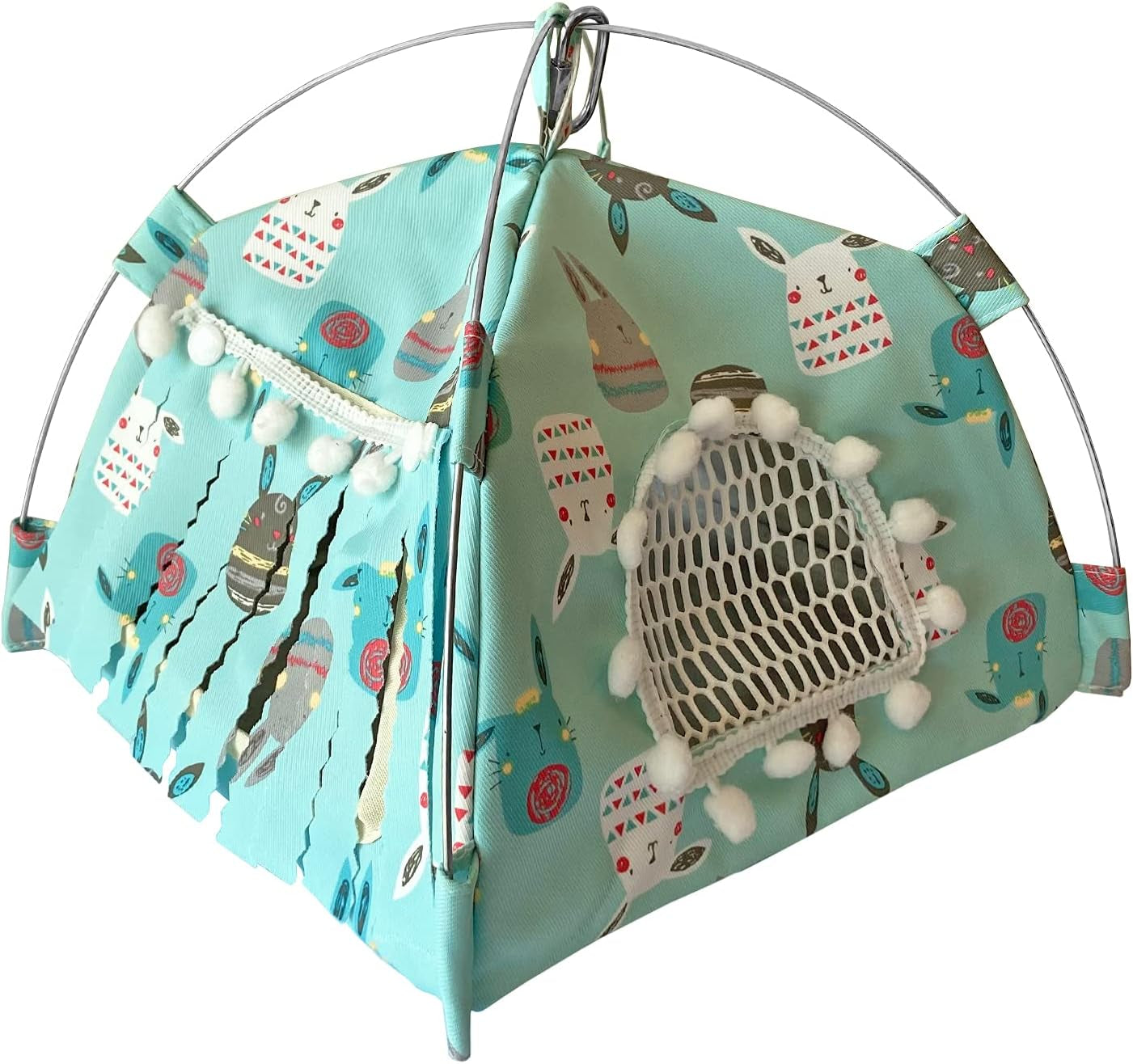 Portable Small Animal Tents House Cave Habitat Hideout with Forest Hidey Curtain for Hamster/Mice/Gerbil Rats/Guinea Pigs Hedgehog Nest Cushion Beds (Blue)
