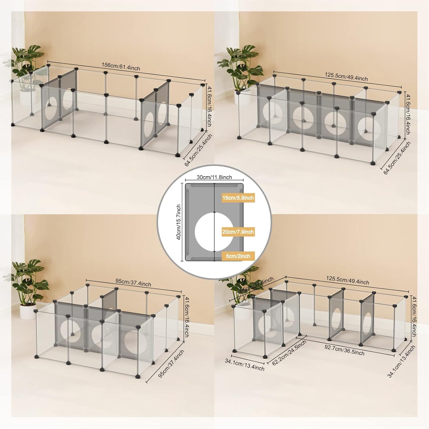 Rabbit Playpen, Guinea Pig Cages, Hamster Cages, Interesting Game Holes Design for Small Animal, Bunny, Ferret, Hedgehog, DIY, Expanded, Portable, Exercise Fence, 61.4 X 25.4 X 16.4 Inches