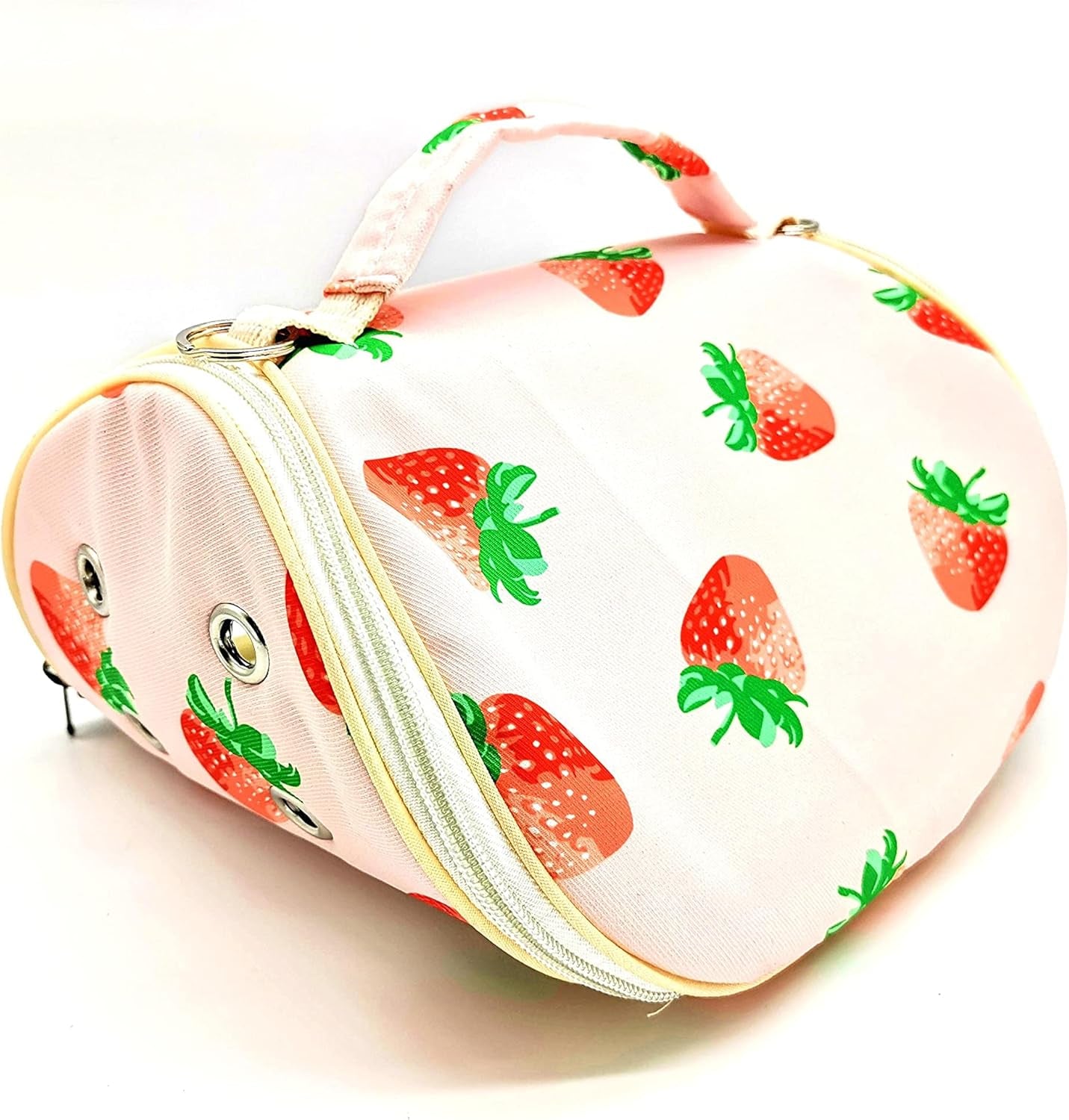Durable Small Animal Carrier Travel Bag with Detachable Strap Breathable Outgoing Purse (Strawberry)