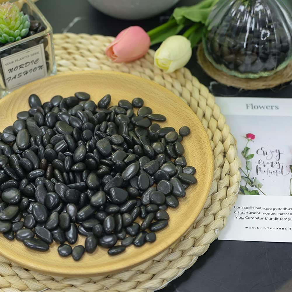 Aquarium Decorations Gravels Fish Tank Decor Black River Rocks Gravel for Plants Garden Rocks Vase Filler Potting Soil Aquarium Substrate Obsidian Decorative Plants 1.1Lb(0.5-1Inch)