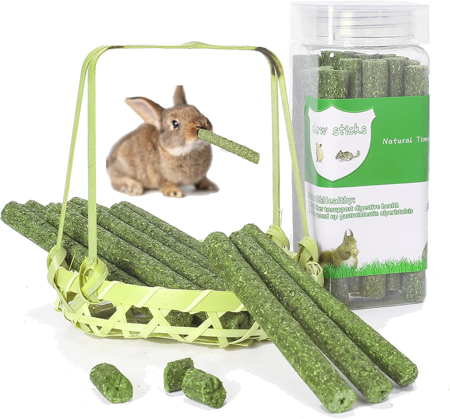 Natural Timothy Hay Sticks, Natural Sticks, Timothy Molar Rod for Small Animals, Rabbits Hamsters Guinea Pigs Gerbils Groundhog Squirrels(20Pcs) (Timothy)