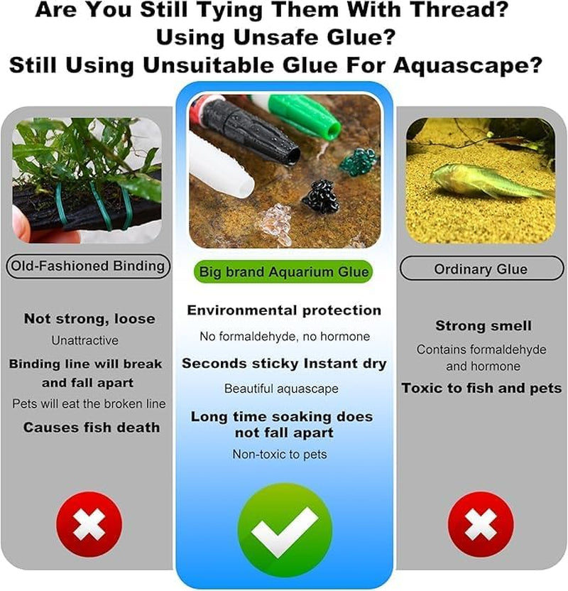 Aquarium Glue,2 Pcs Safe and Quick-Drying Aquascape Water Plant Glue for Corals Aquascaping Instant Glue for Plants, Moss, Coral, Stone, Wood,Coral, Non-Toxic, Fresh and Salt Water-Green Color