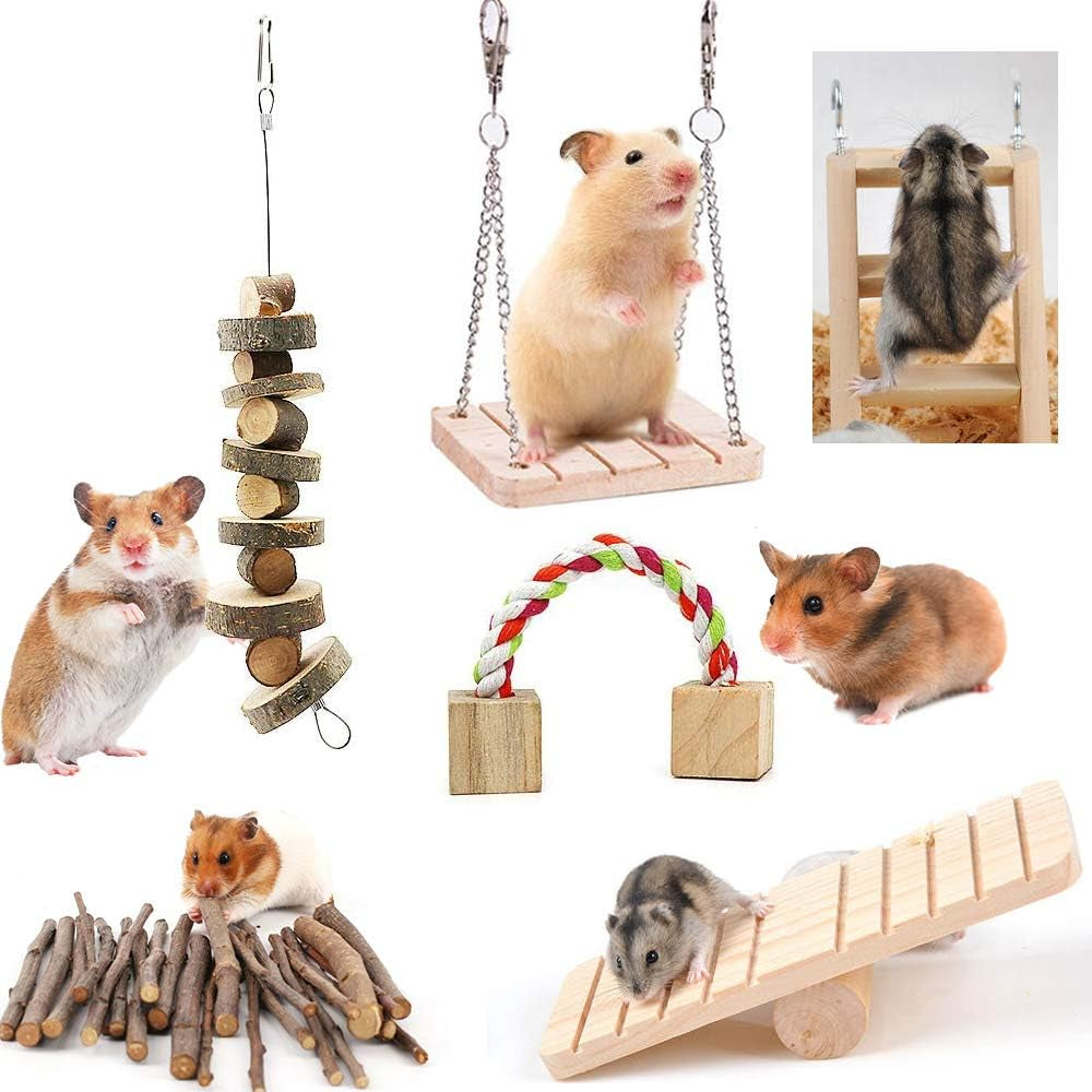 12PCS Hamster Chew Toy Set,Rat Toys Natural Pine Wood,Gerbil,Hamster,Chinchilla'S Favorite Chewing Toy,Toys Accessories,Suitable for Small Pet Chewing and Playing Sports