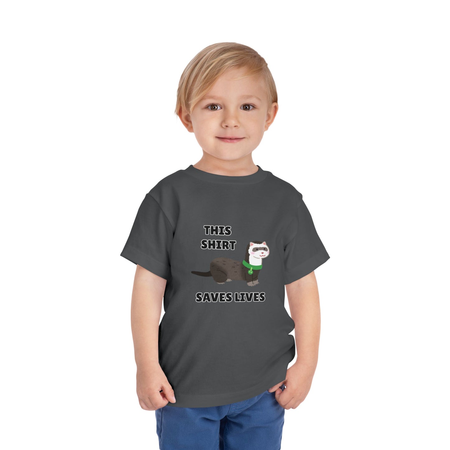 Toddler Sizes: This shirt Saves Lives Tee with Fun Ferret Design - Cute Short Sleeve Shirt, Animal Rescue, Animal Adoption, Kids Apparel, Gift for Animal Lovers, Playtime Wear