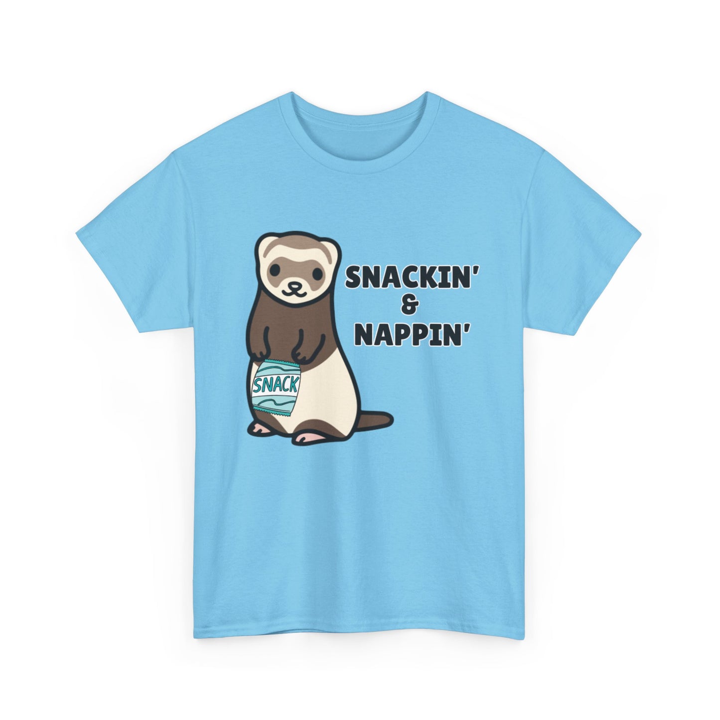 Adult Sizes: Snackin' & Nappin' Ferret Unisex Heavy Cotton Tee, Funny Animal Shirt, Quirky Graphic T-Shirt, Gifts for Snack and Nap Lovers, Cute Ferret Tee