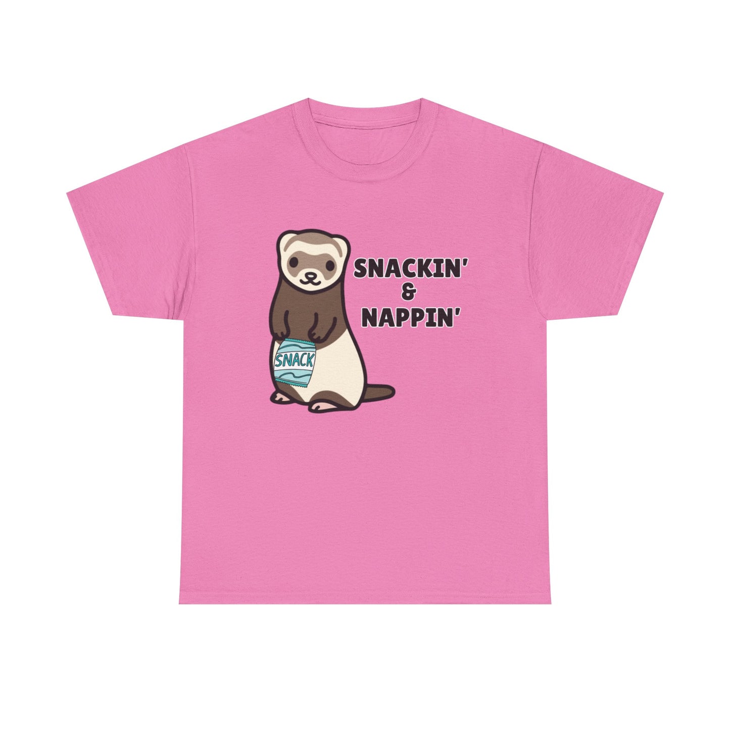 Adult Sizes: Snackin' & Nappin' Ferret Unisex Heavy Cotton Tee, Funny Animal Shirt, Quirky Graphic T-Shirt, Gifts for Snack and Nap Lovers, Cute Ferret Tee