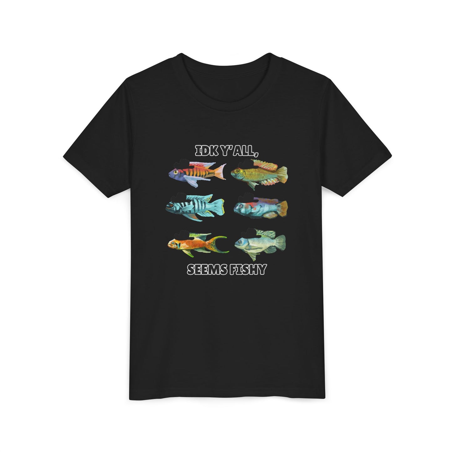 Youth Short Sleeve Tee - 'IDK Y'all, Seems Fishy' Funny Fishing Tee, Gift for Kids, Summer Outfit, Fishing