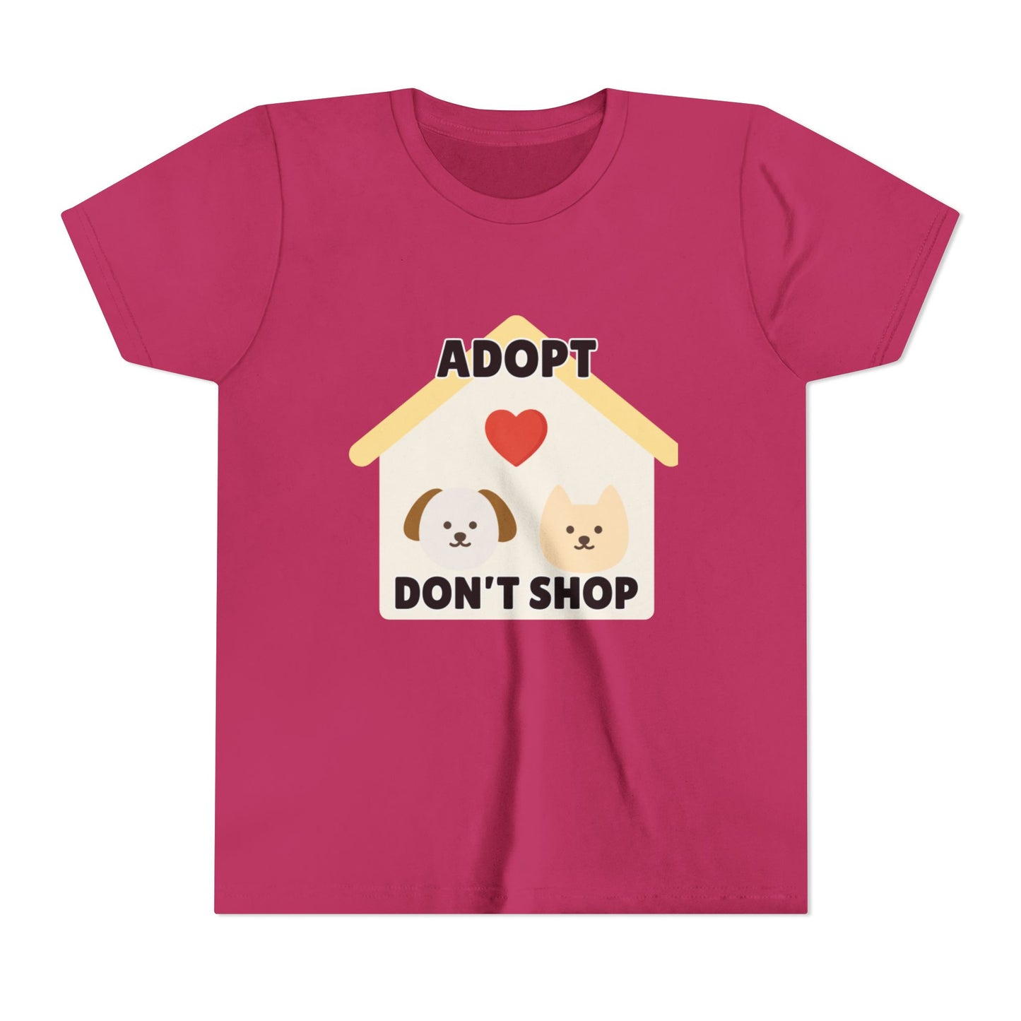 Adopt Don't Shop Youth Tee, Kid's Animal Love Shirt, Animal Rescue T-Shirt, Pet Adoption Awareness Tee, Gift for Dog and Cat Lovers