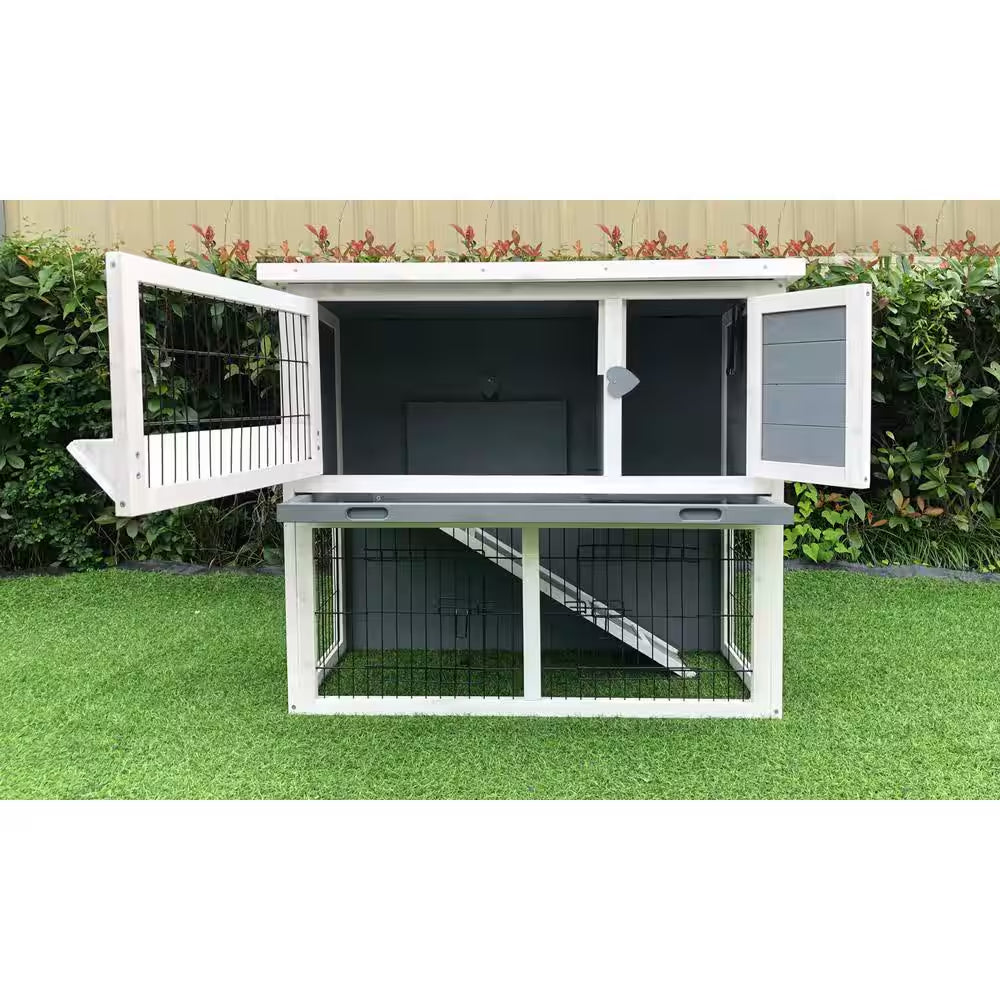 Outdoor Wooden 2-Story Rabbit Hutch