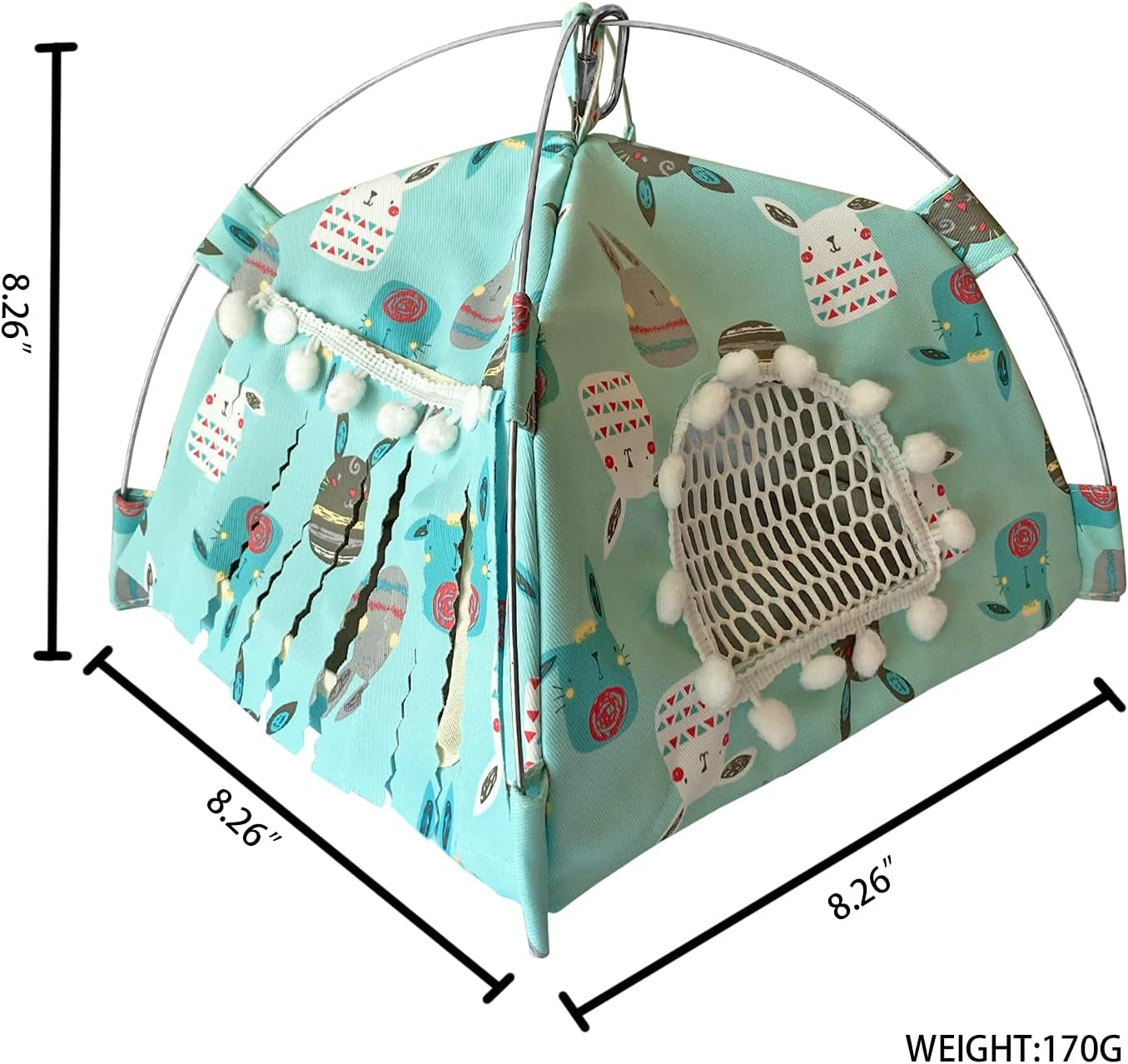 Portable Small Animal Tents House Cave Habitat Hideout with Forest Hidey Curtain for Hamster/Mice/Gerbil Rats/Guinea Pigs Hedgehog Nest Cushion Beds (Blue)