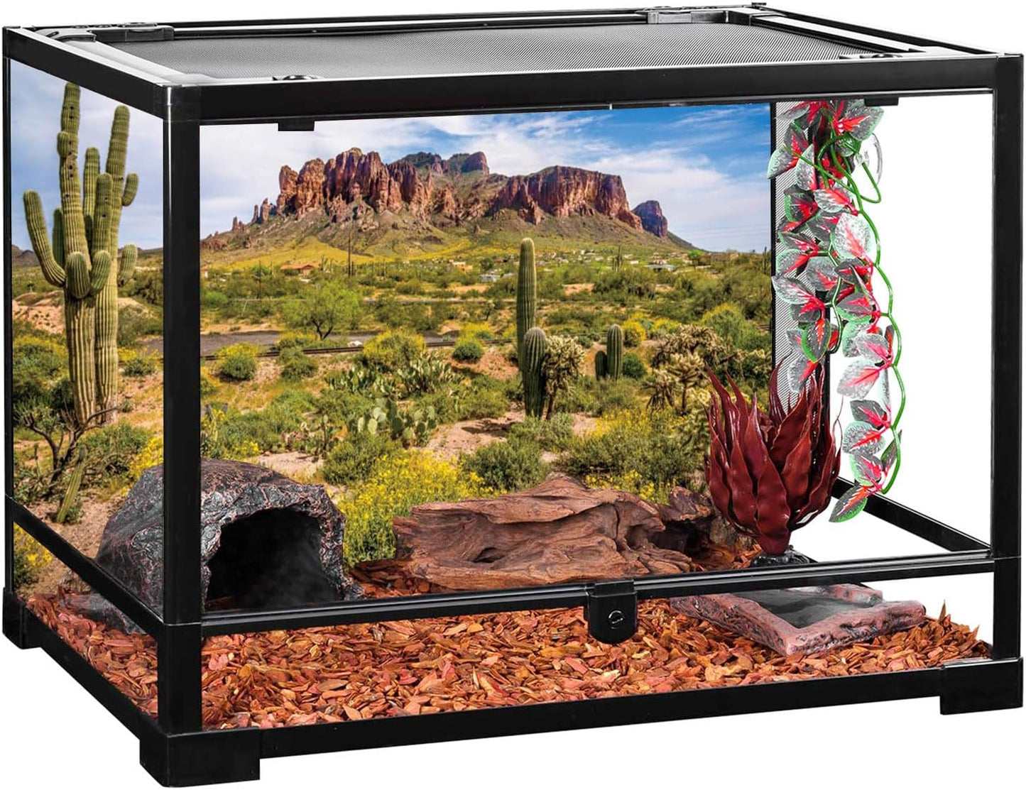 Reptile Habitat Blue Sky Oasis Cactus Gobi Terrarium Background 36X18 Inches Durable Polyester Background