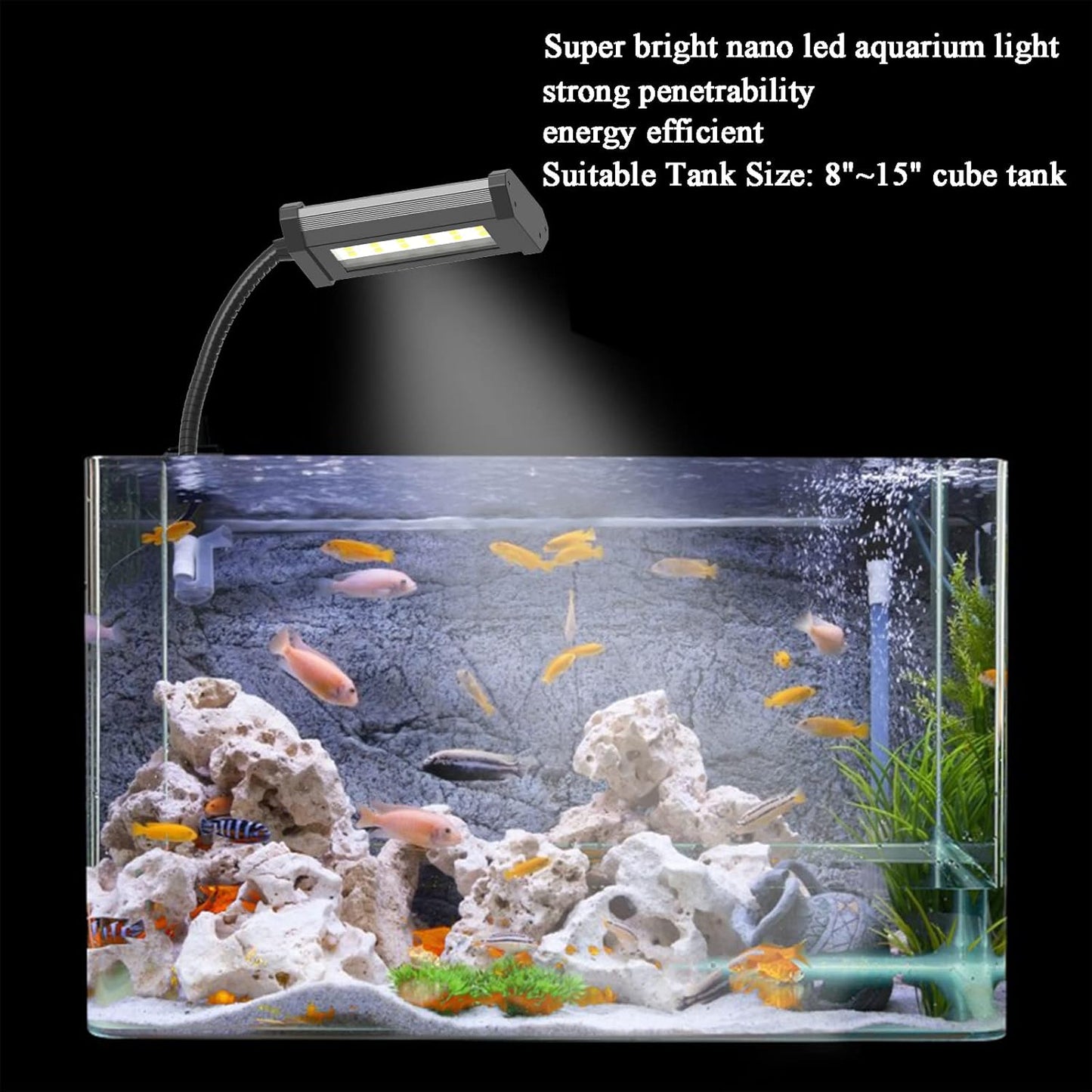 Aquarium Light, Clip on Aquarium Light with Timer, Full Spectrum Nano Fish Tank Light Coral Light for Small Aquarium Saltwater Nano Tank
