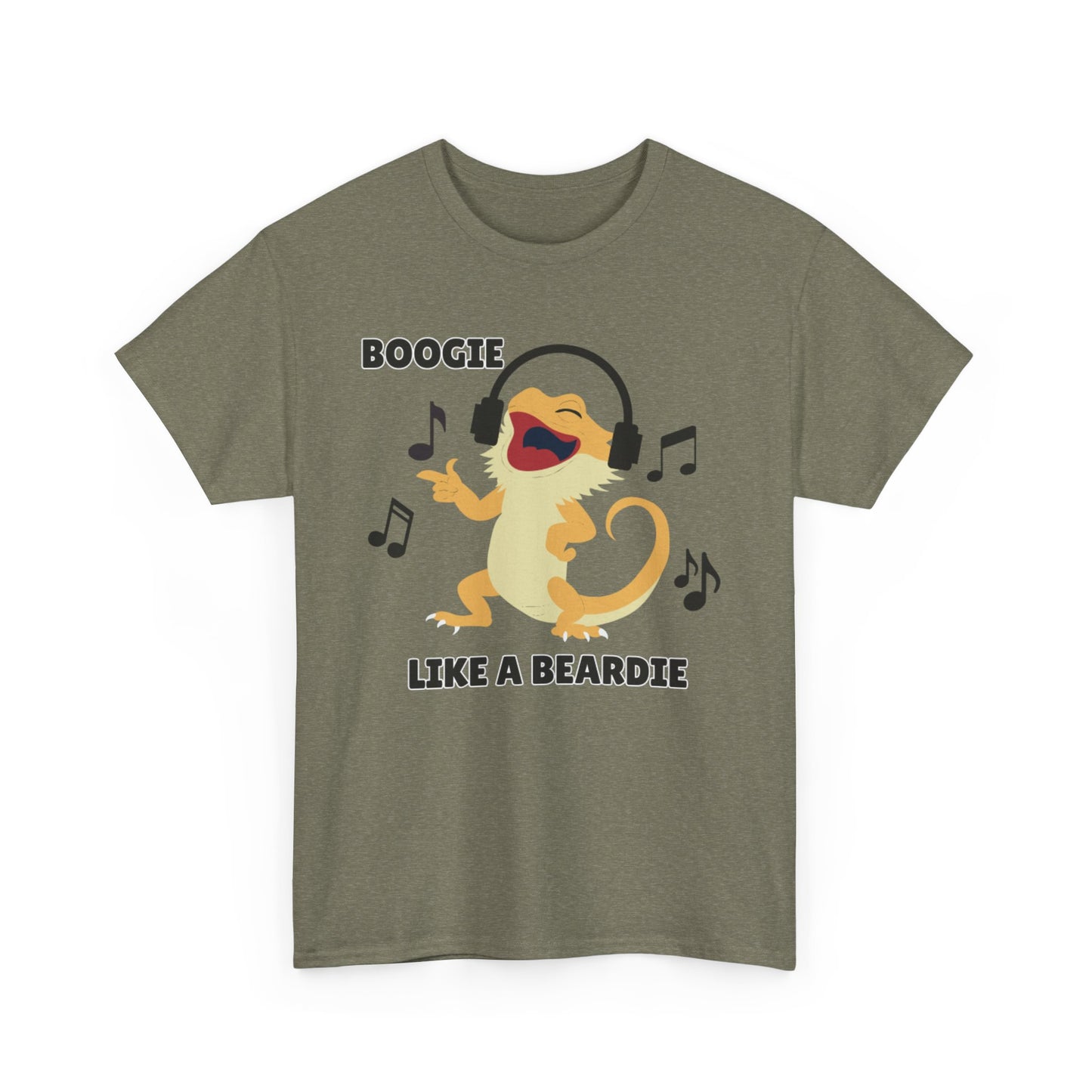 Adult Sizes: Boogie like a Beardie Bearded Dragon Unisex Heavy Cotton Tee with Fun Design - "Boogie Like a Beardie" Graphic, Music Lover Gift, Cute Shirt for Reptile Lovers