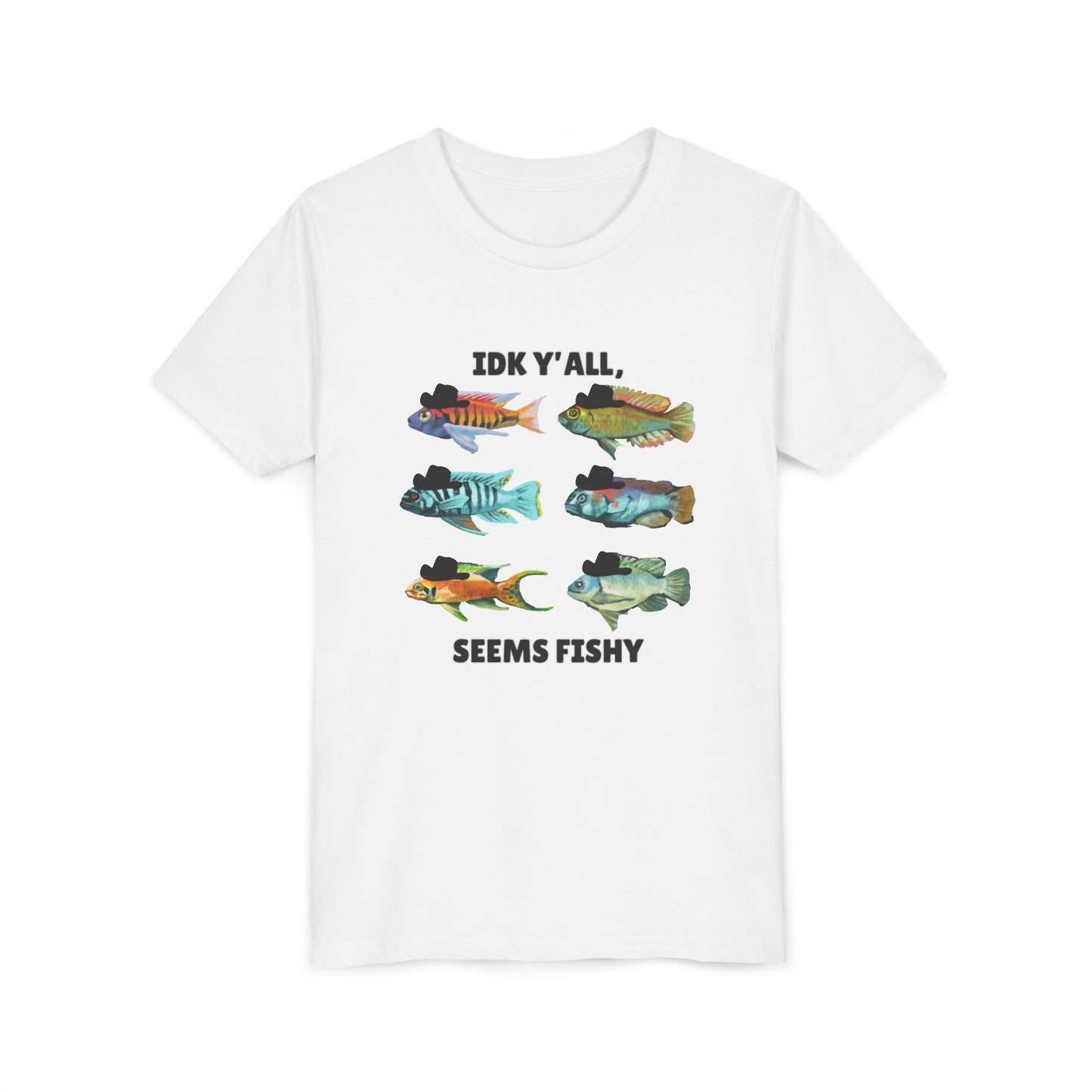Youth Short Sleeve Tee - 'IDK Y'all, Seems Fishy' Funny Fishing Tee, Gift for Kids, Summer Outfit, Fishing