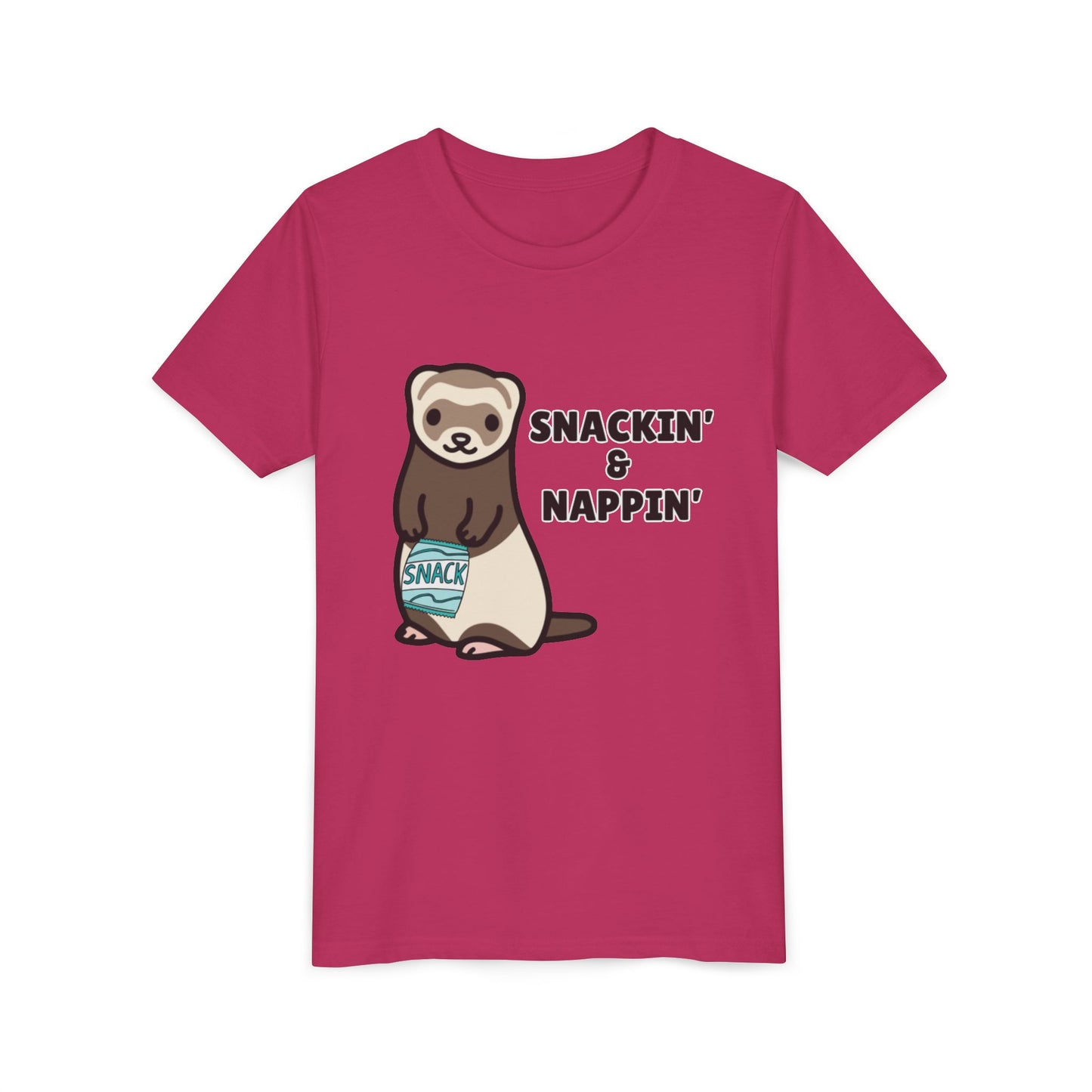 Snackin' & Nappin' Ferret Youth Tee, Fun Tee for Kids, Cute Ferret Design, Animal Lover Gift, Playful Short Sleeve Top