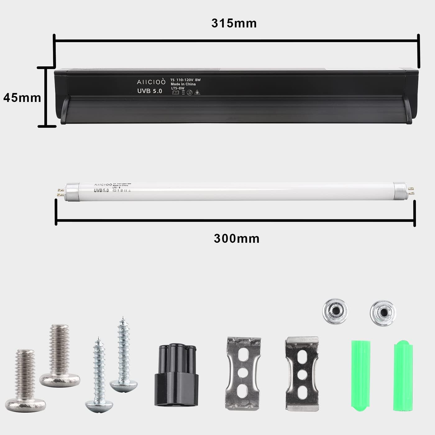 T5 UVB Lighting Combo Kit 24W - T5 UVB Reptile Light Fixture and T5 5.0