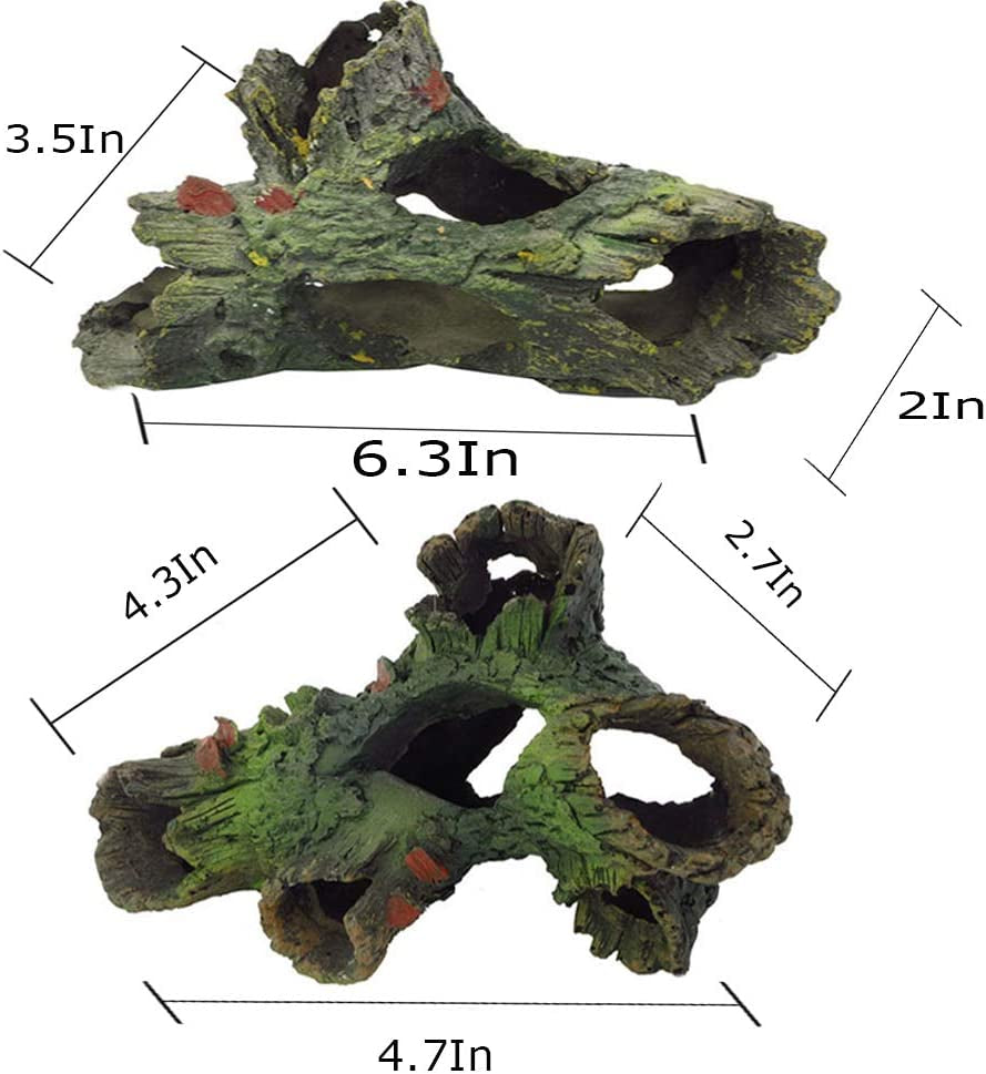 Decaying Trunk Aquarium Ornament, Betta Fish Hideout - Small Resin Aquarium Decoration Log with Holes & Caves