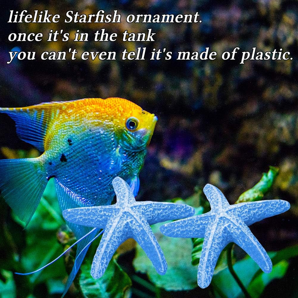 3.5 Inches Aquarium Decoration Artificial Starfish Coral Ornament Silicone Resin for Fish Tank Decor, Blue 2 Pieces