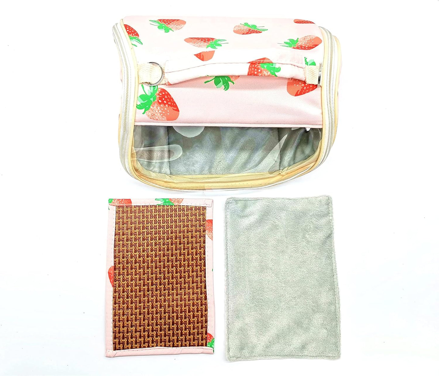 Durable Small Animal Carrier Travel Bag with Detachable Strap Breathable Outgoing Purse (Strawberry)