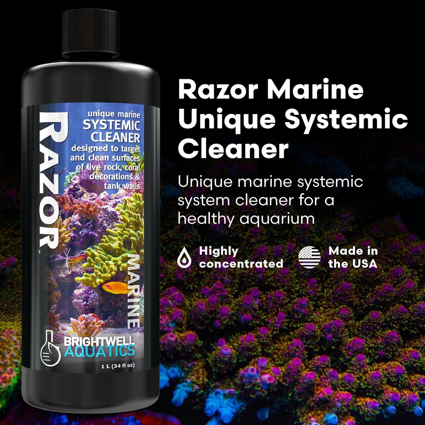 - Razor Marine - Unique Systemic Fish Tank Cleaner for Marine Aquariums - Aquarium Water Treatments, 33.8 Fl Oz